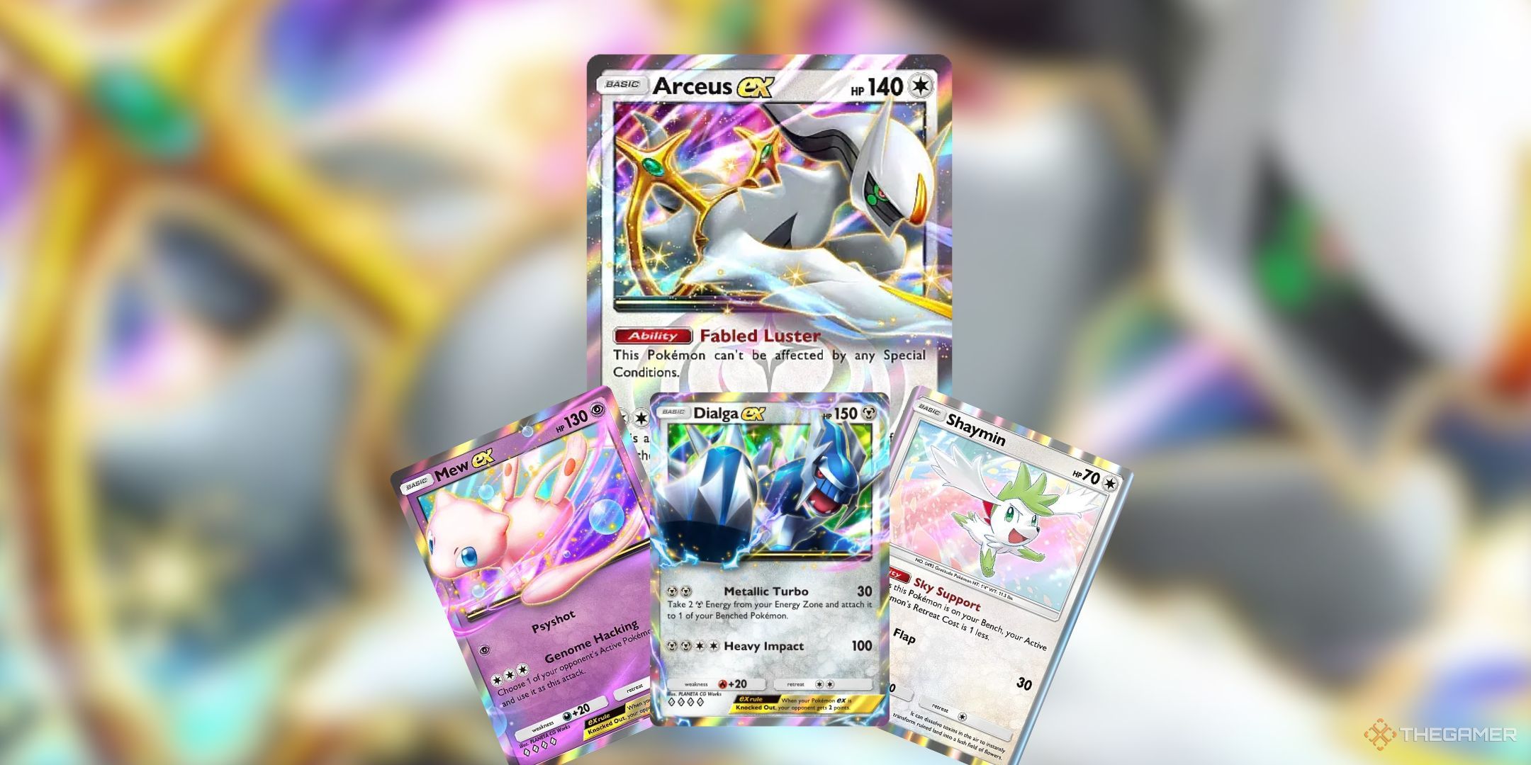 Endgame formation of a Arceus ex and Dialga ex deck in Pokemon Pocket.