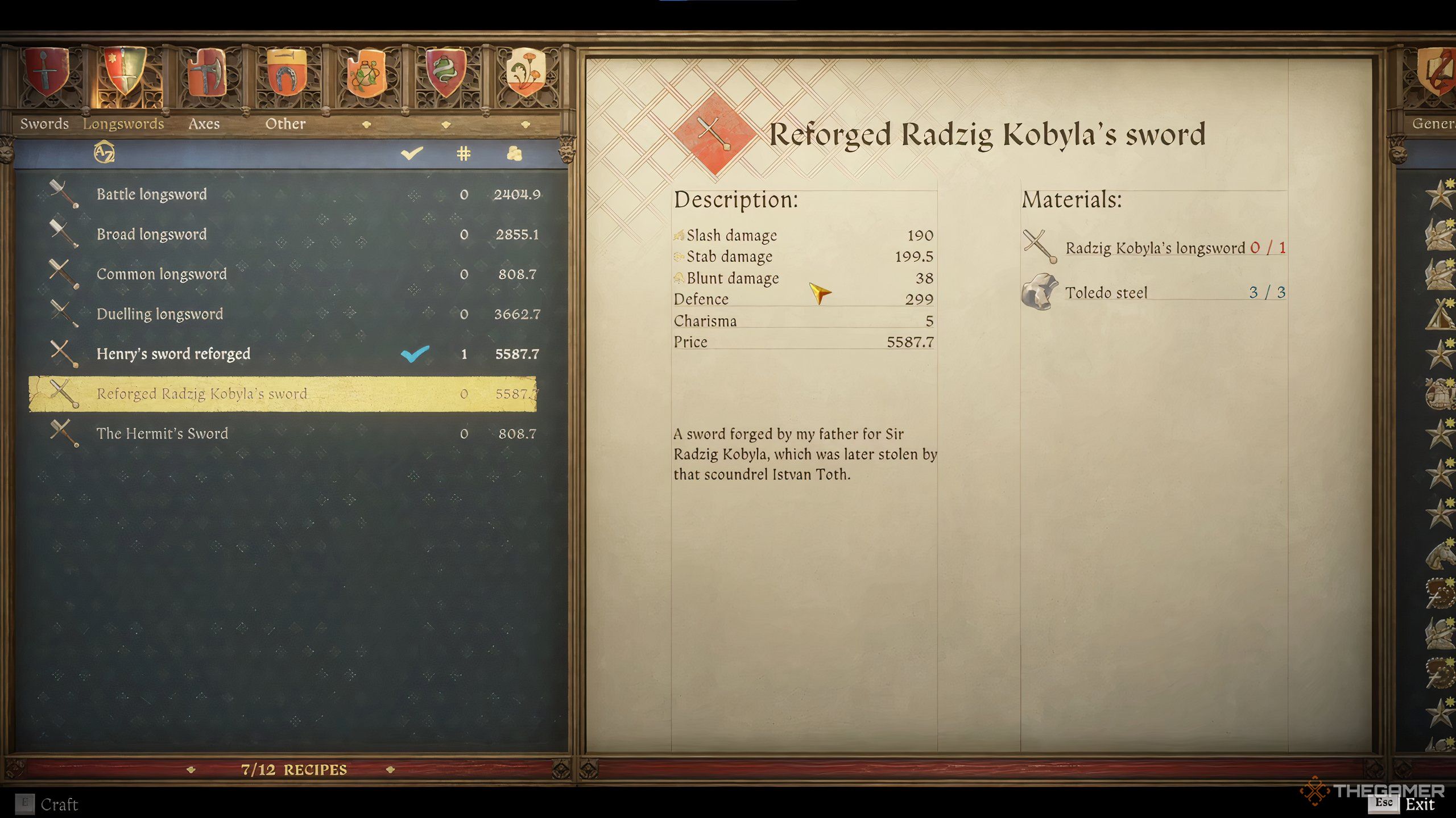 Examing reforged radzig kobylas sword in kingdom come deliverance 2.