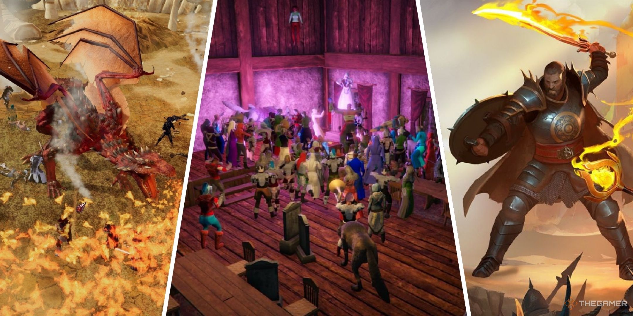 Collage showing images from Legends of Aria Classic, Project: Gorgon and Drakesang Online.