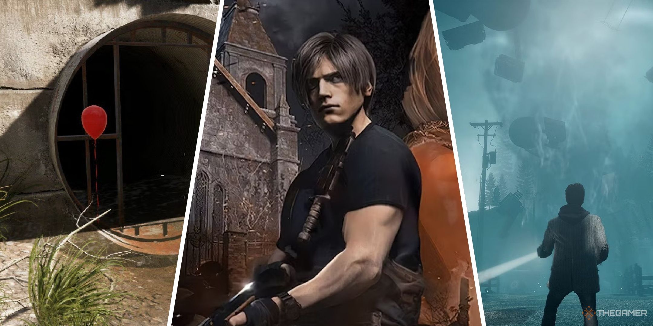 Collage showing images from Far Cry 5, Resident Evil 4 and Alan Wake.