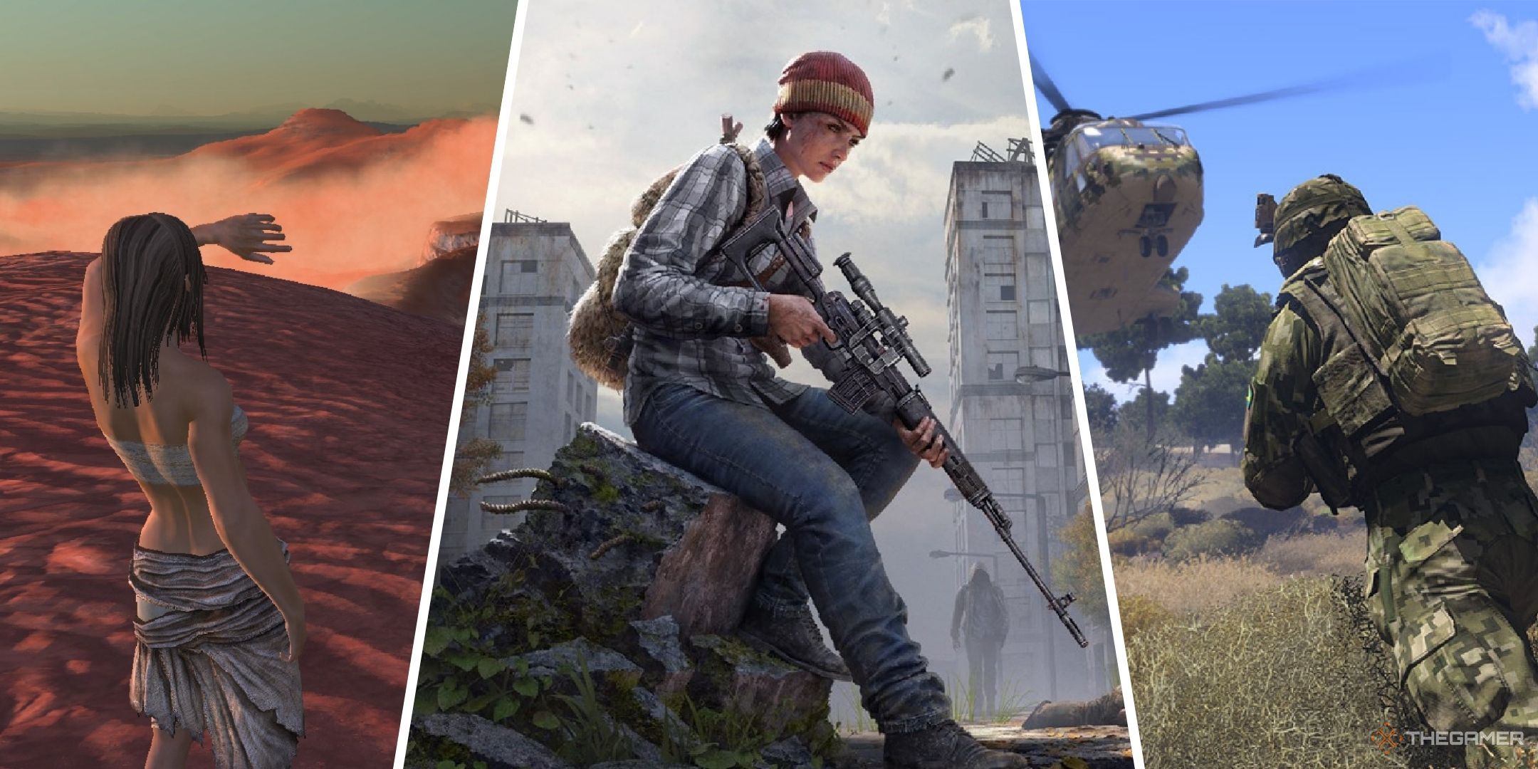 Collage showing images from Kenji, DayZ and Arma 3.