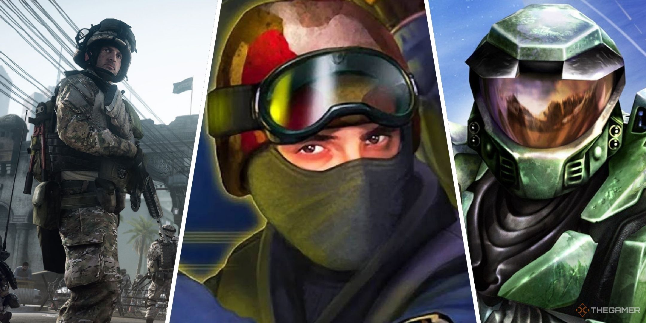 Collage showing images from Battlefield 3, Counter-Strike and Halo.