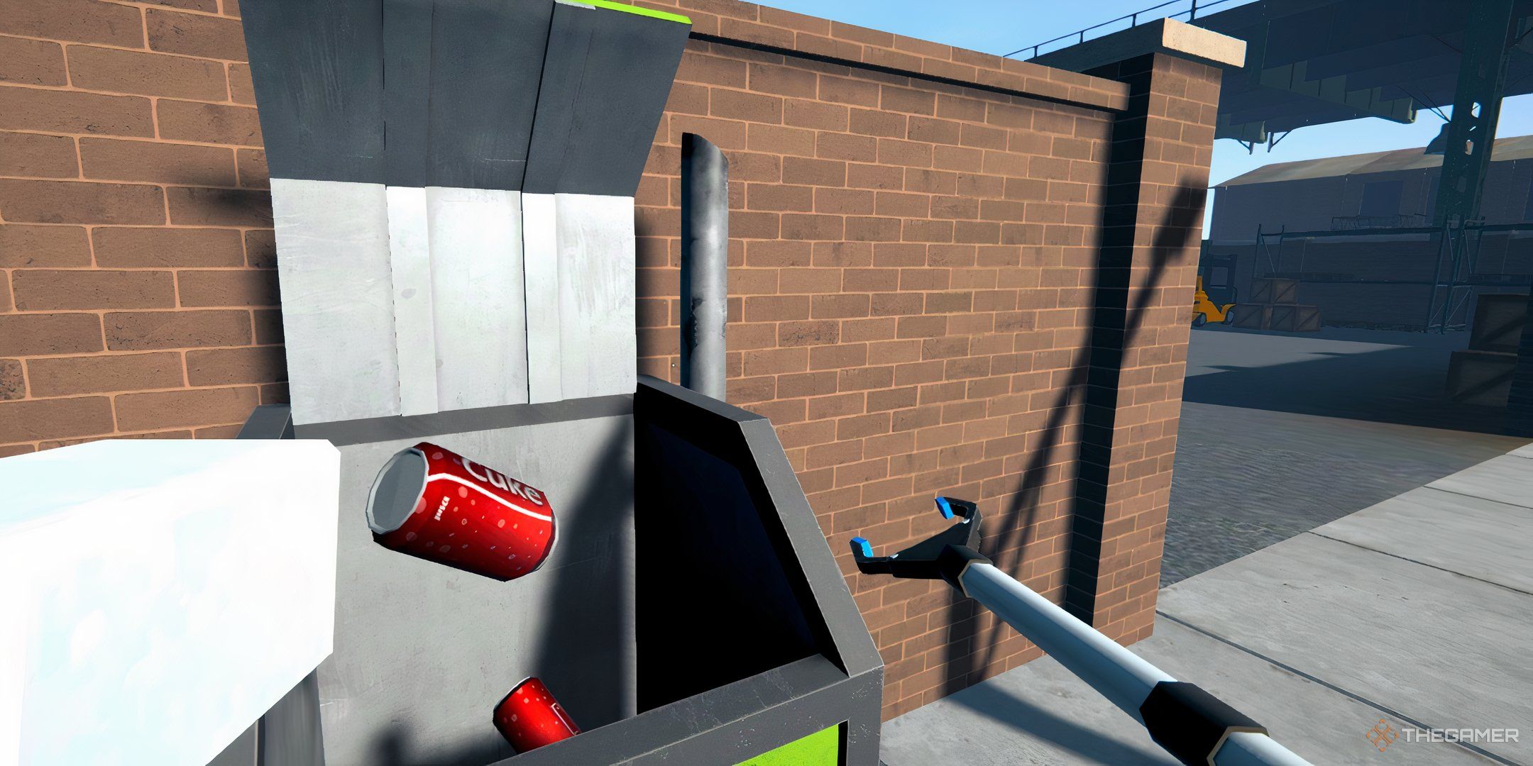 Player character using a Trash Grabber to dump a bunch of trash into a machine in Schedule 1.