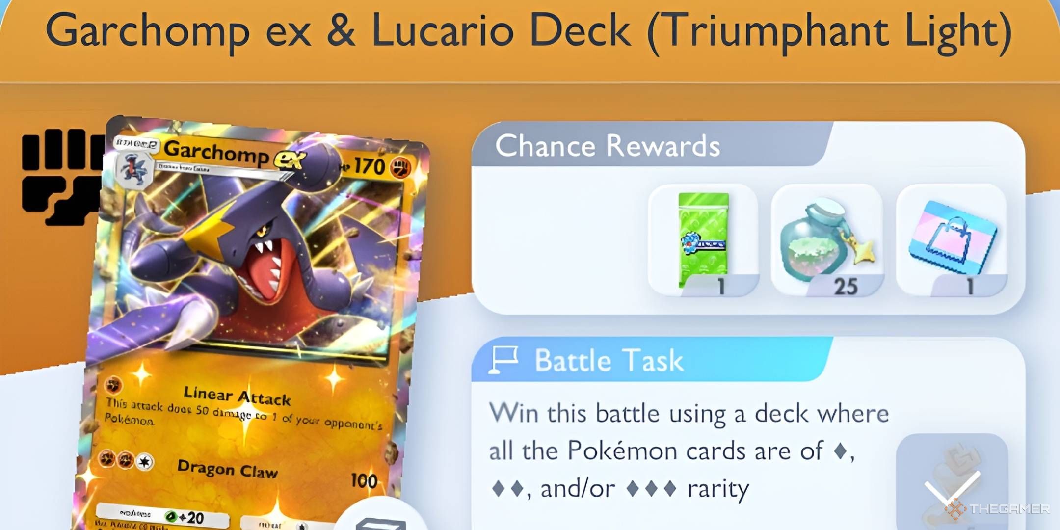 The menu banner for the Garchomp ex & Lucario Deck.