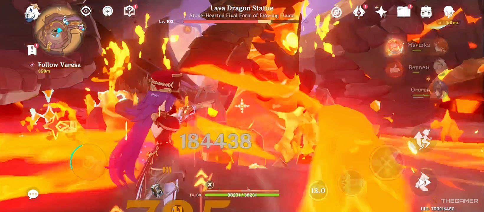 Genshin Impact, Chevreuse aiming at the Lava Dragon Statue.