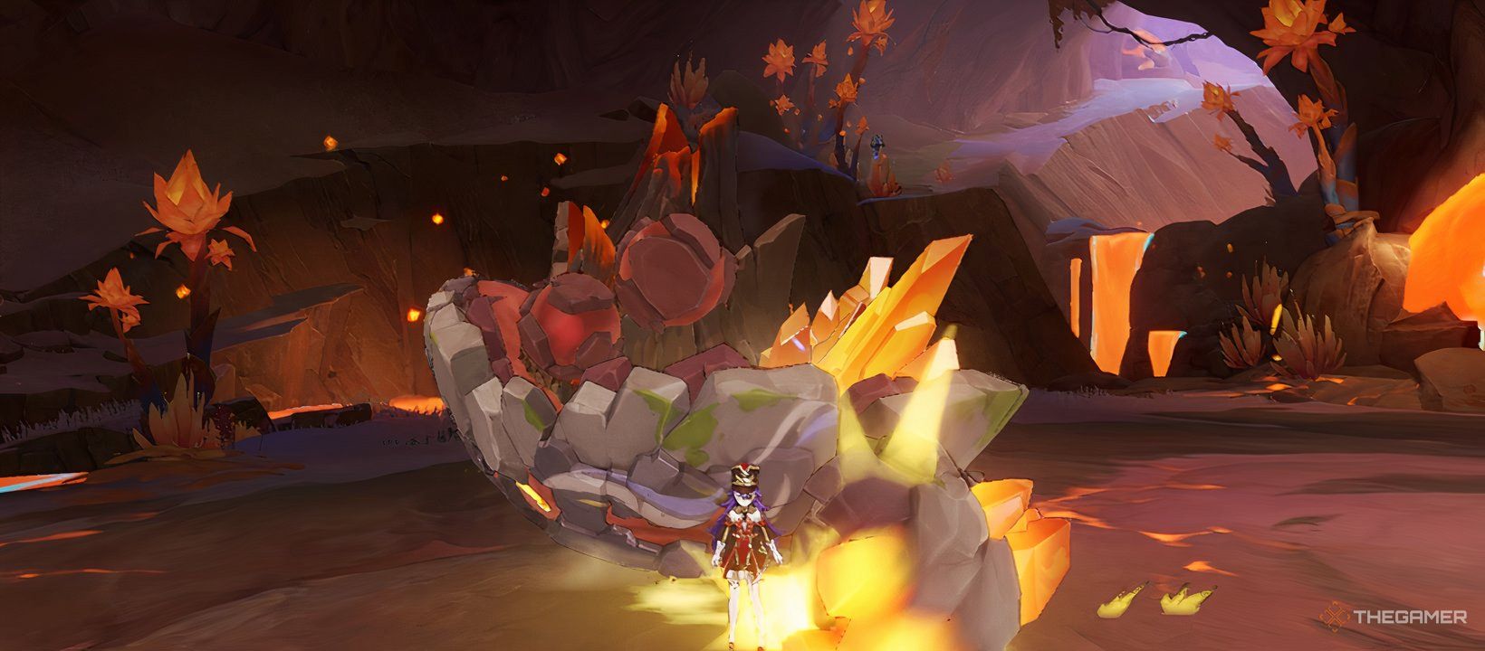 Genshin Impact, Chevreuse being hit by the Lava Dragon Statue.