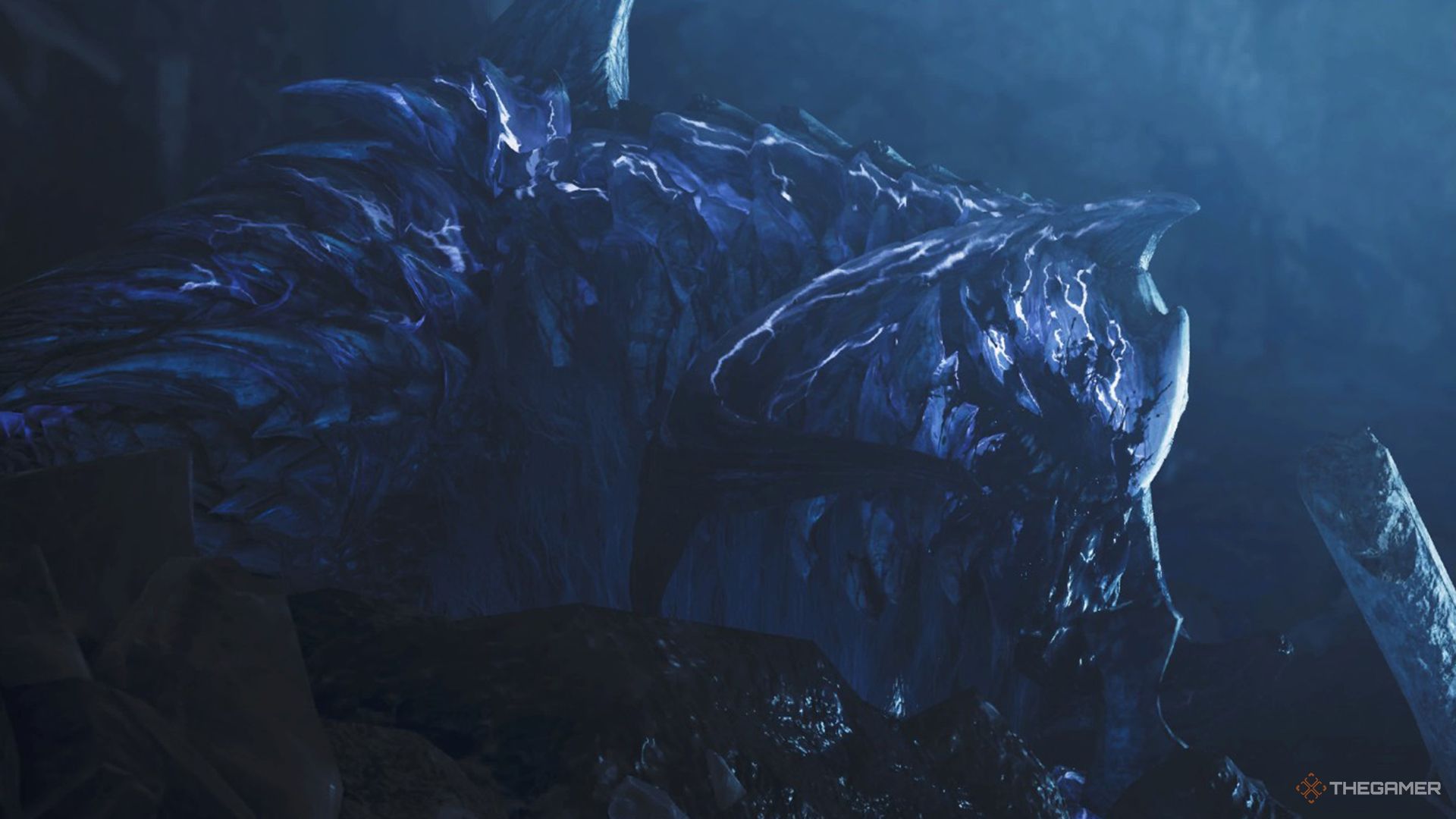 Guardian Arkveld eating small monsters in Monster Hunter Wilds.
