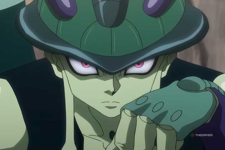 Hunter x Hunter The Chimera Ant King sitting, staring at the camera with an intense glare.