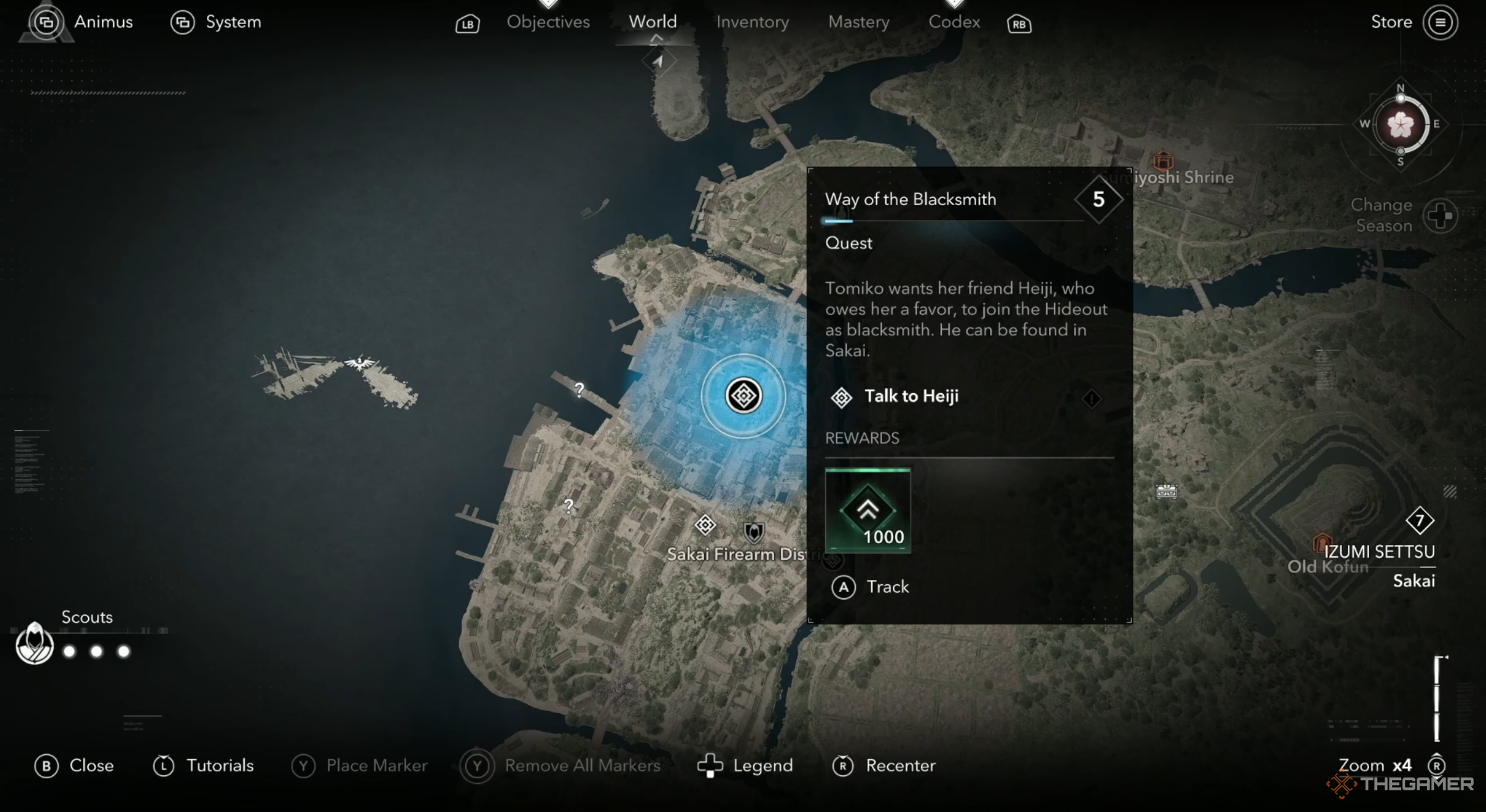 The location of Heiji the Blacksmith in Assassin's Creed Shadows.