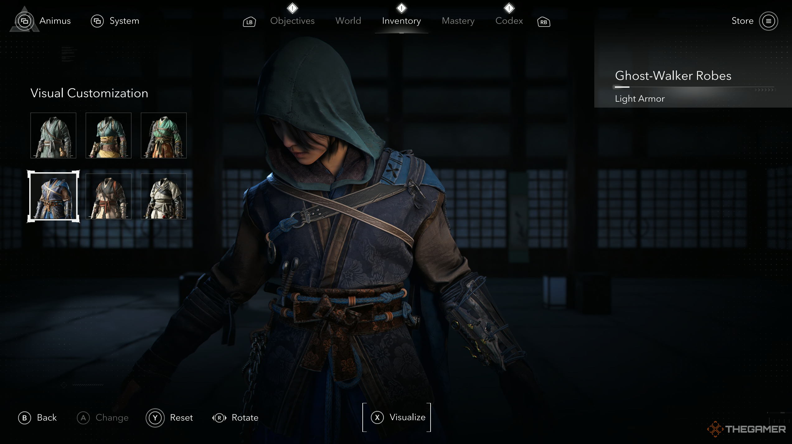 Customing Naoe's armour in Assassin's Creed Shadows.