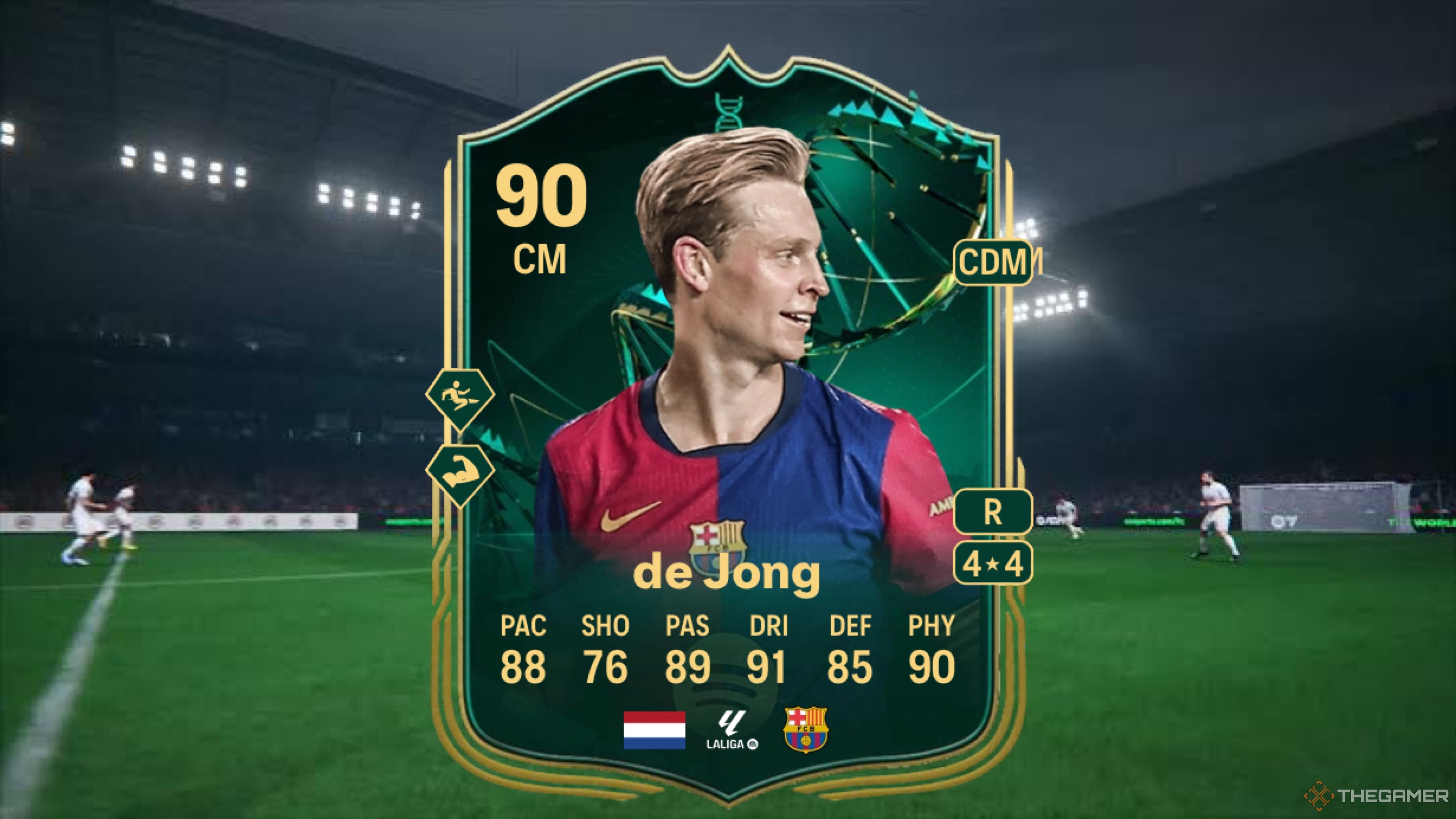 Image showing de Jong card against a faded pitch background.