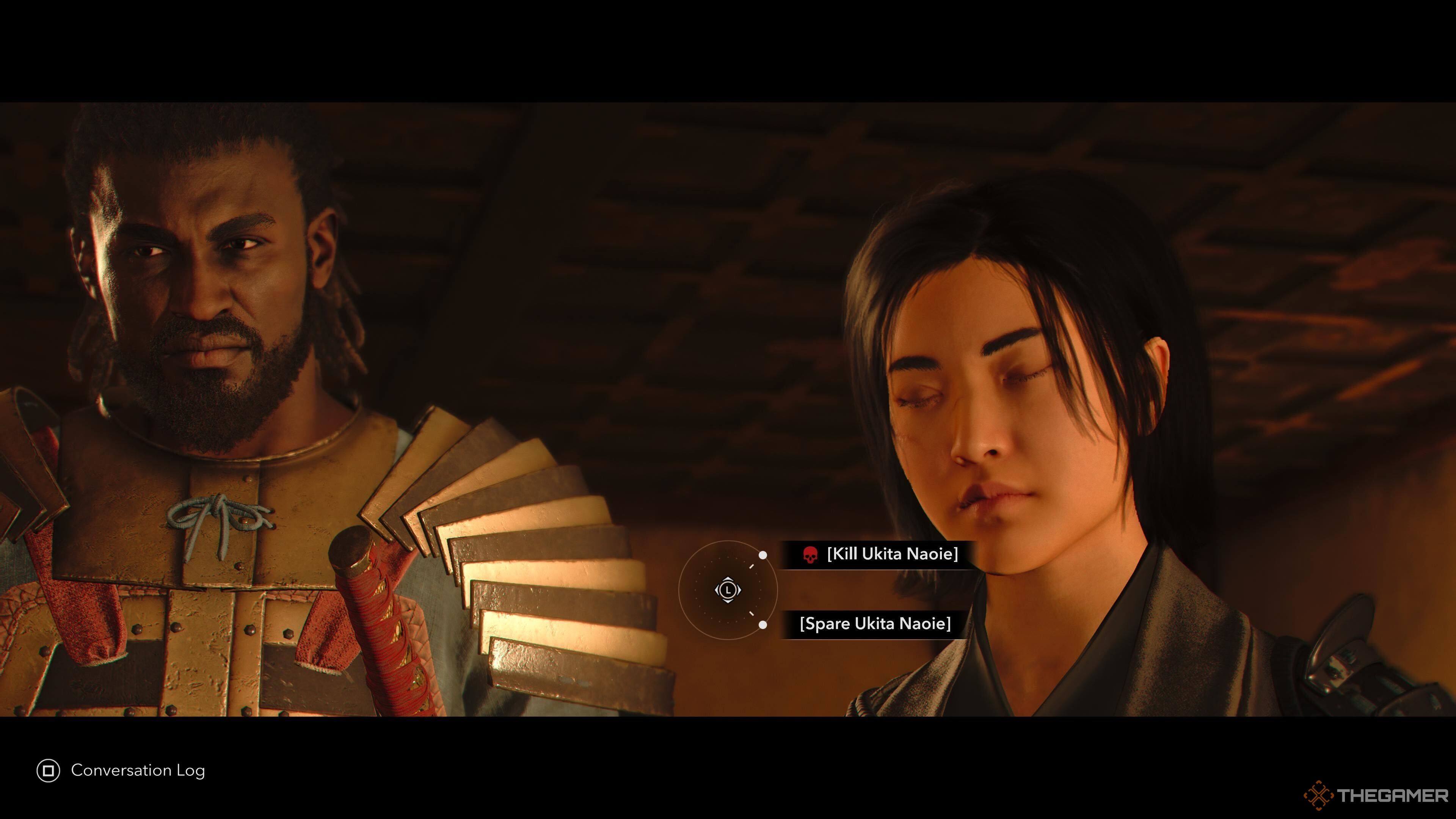 Choosing to spare or kill Ukita Naoie in Assassin's Creed Shadows.