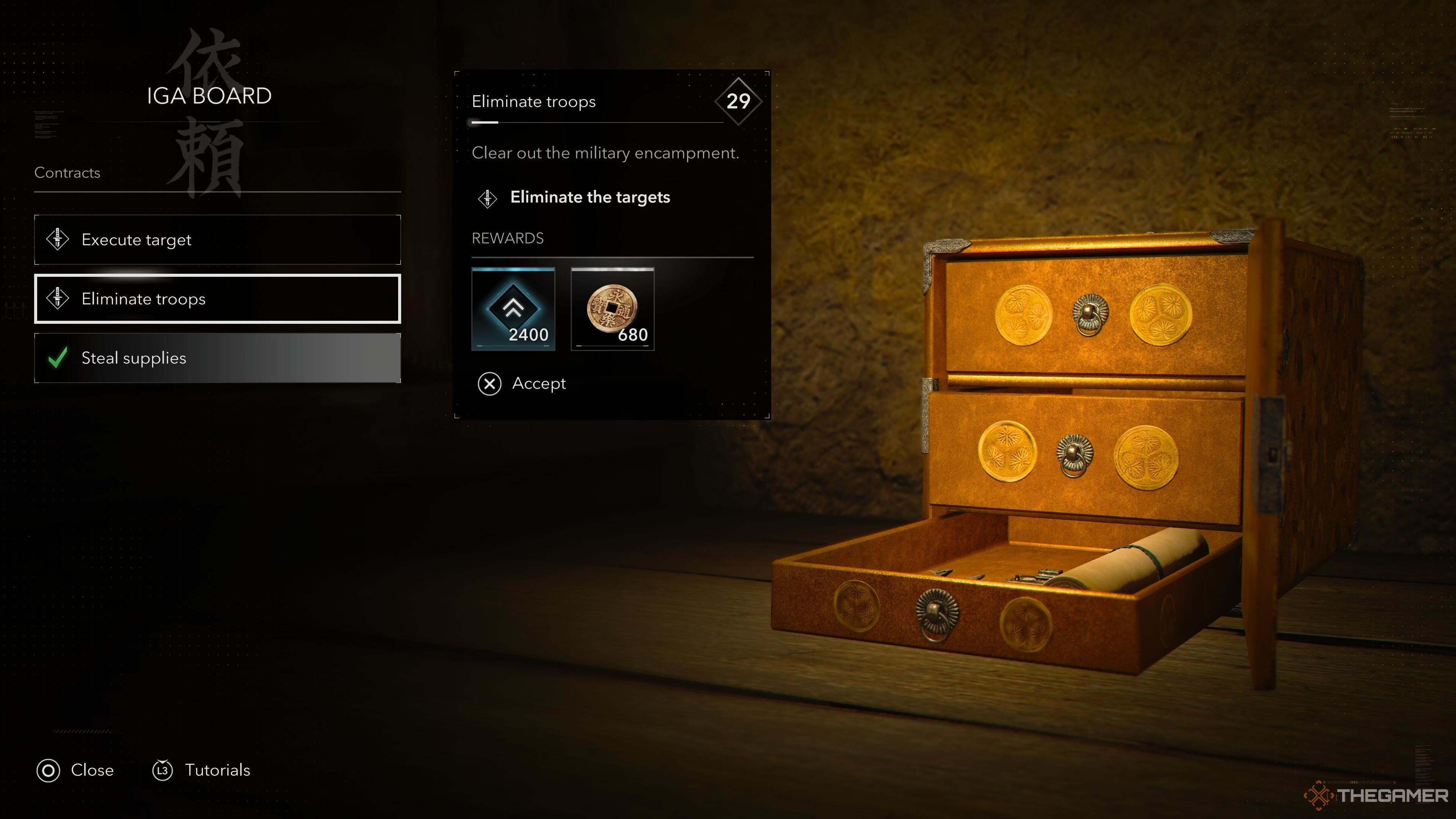 The rewards from a contract in Assassin's Creed Shadows.