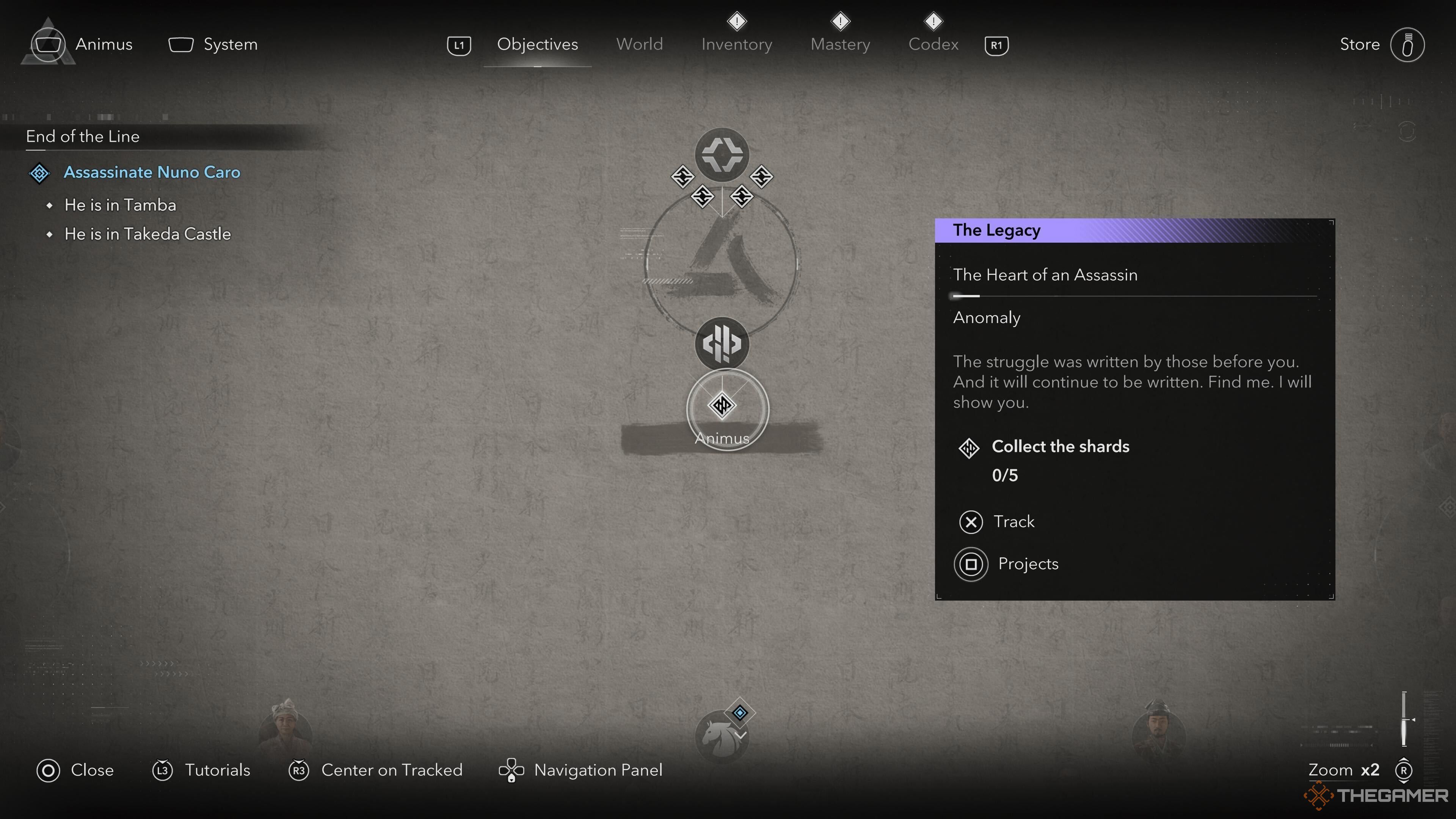 The projects section of the objectives board in Assassin's Creed Shadows.