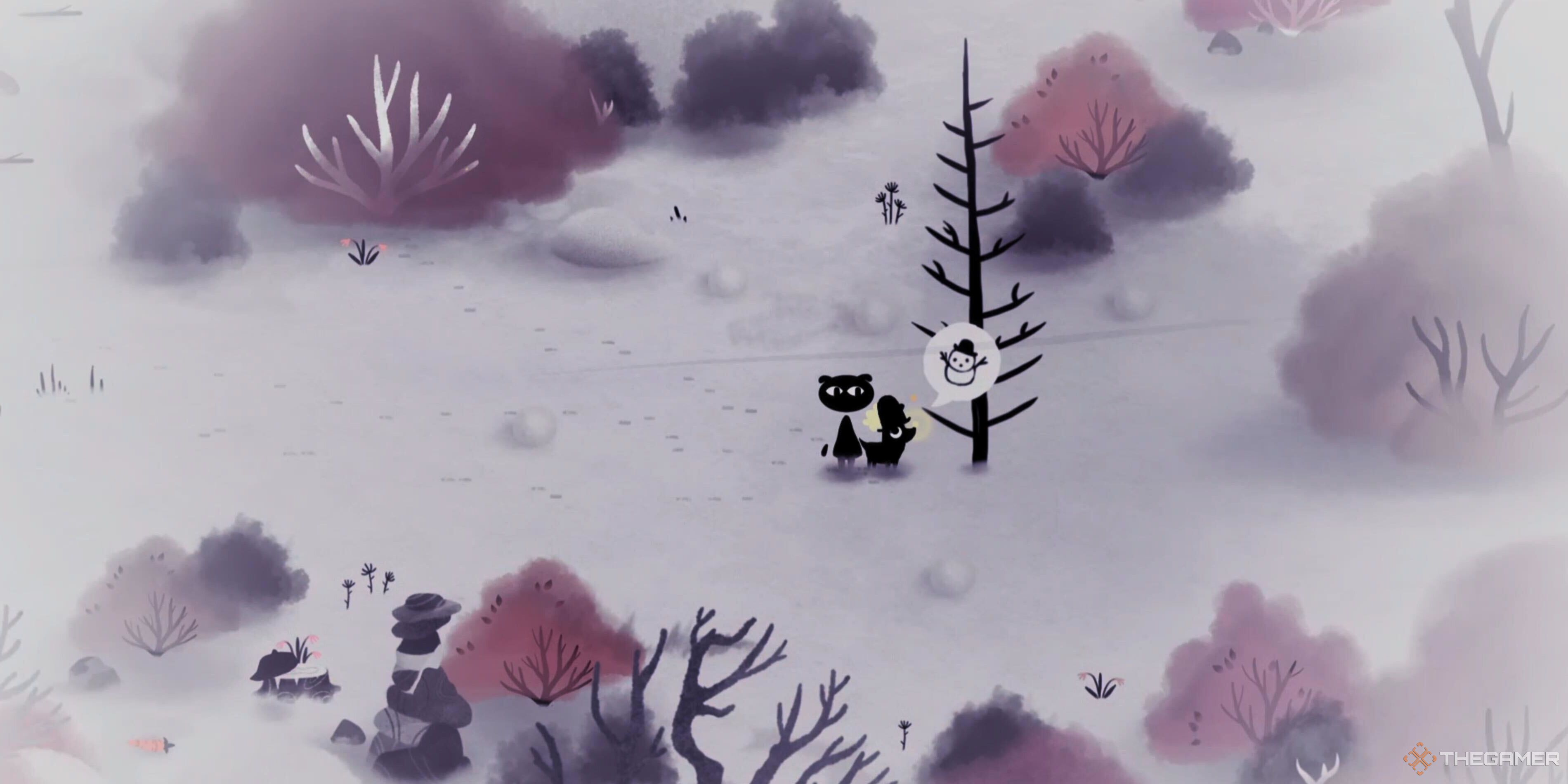 Koira and the dog standing next to a tree.