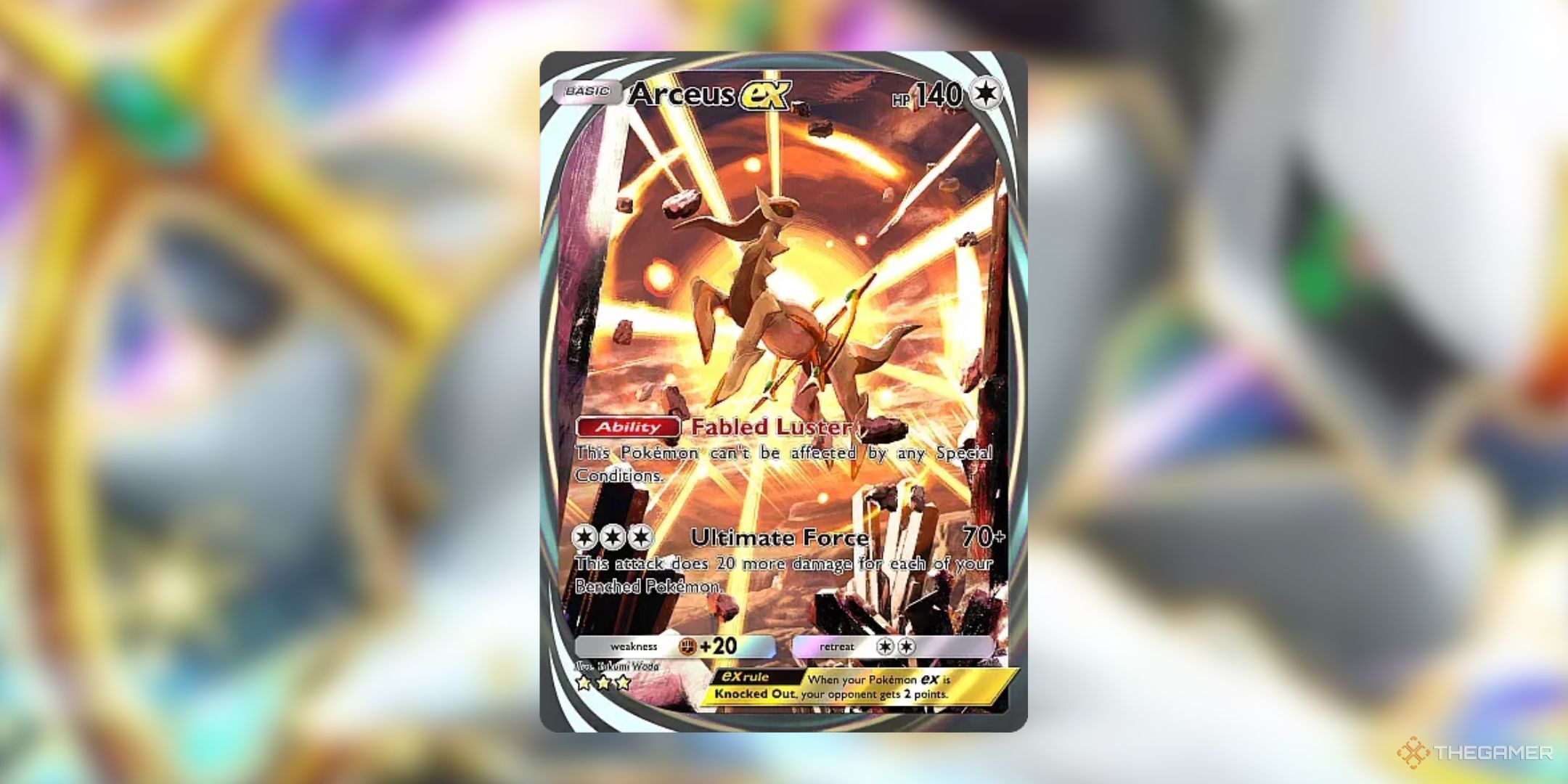 Immersive Arceus ex in front of an Arceus background in Pokemon Pocket.