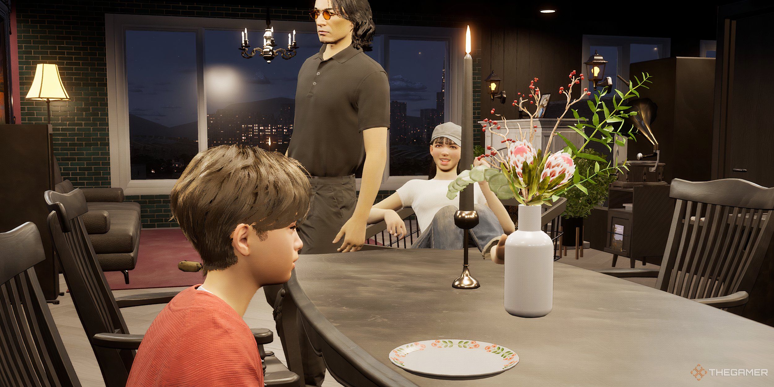 The Martin family sitting around the dinner table.