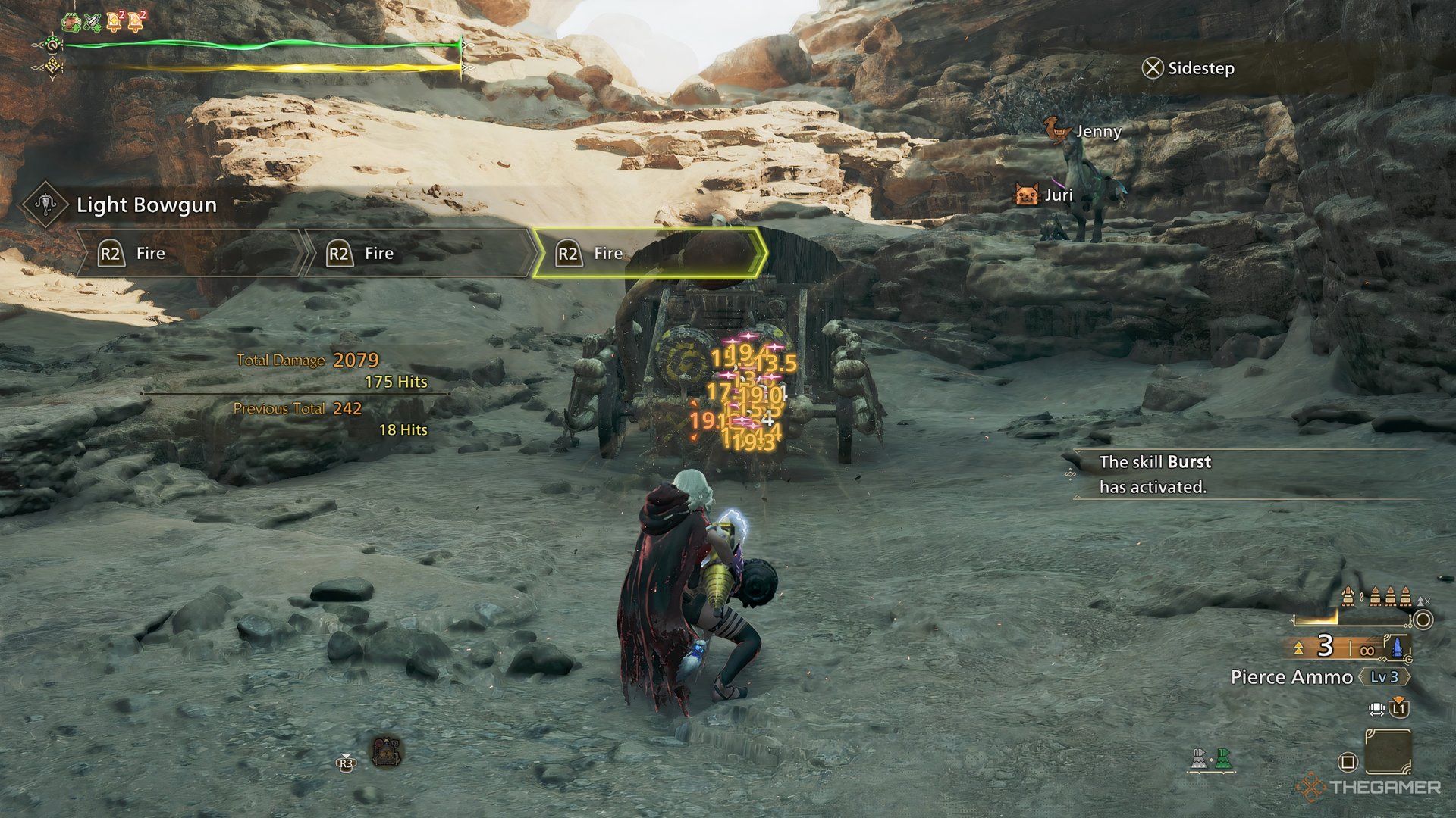 Light Bowgun showcase in training mode in Monster Hunter Wilds.