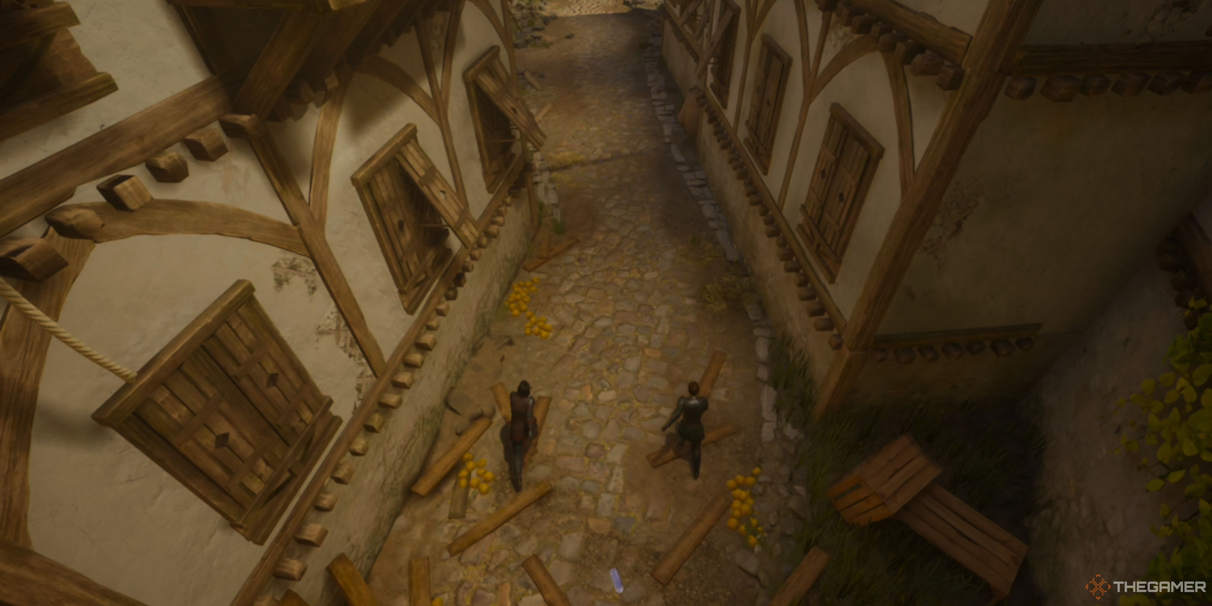 Mio and Zoe fleeing trolls in Rader Publishing level of Split Fiction