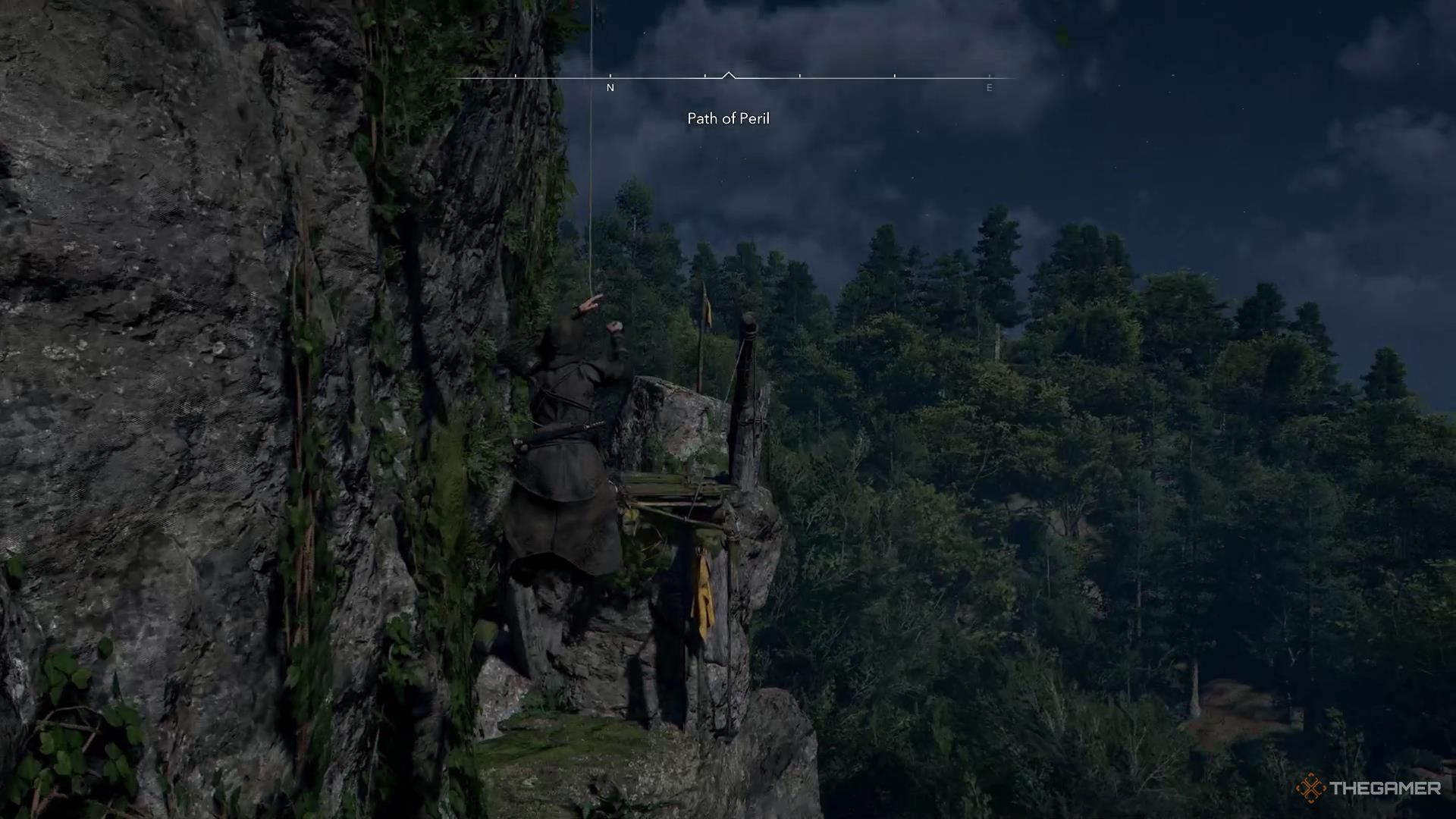 Naoe grapples across a gap in Assassin's Creed Shadows.
