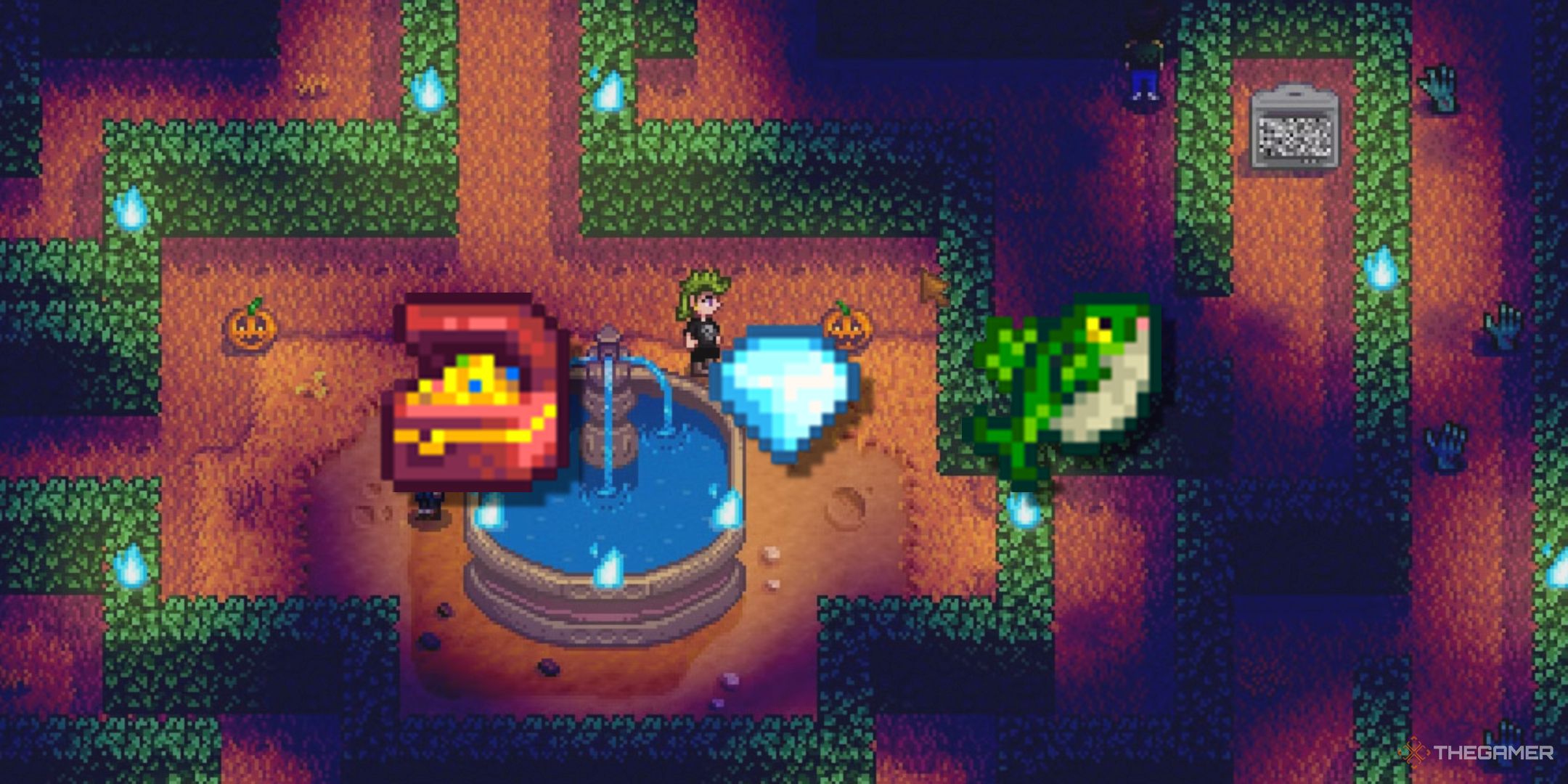 PNGs of three Stardew Valley items over a Spirits eve background.
