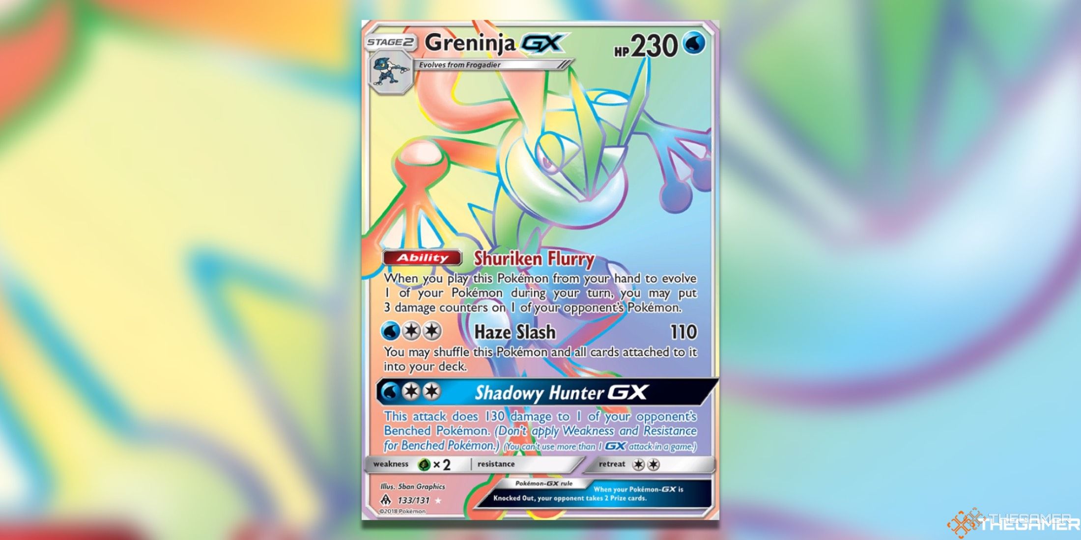 The Greninja GX Secret Rare from Forbidden Light in the Pokemon TCG.