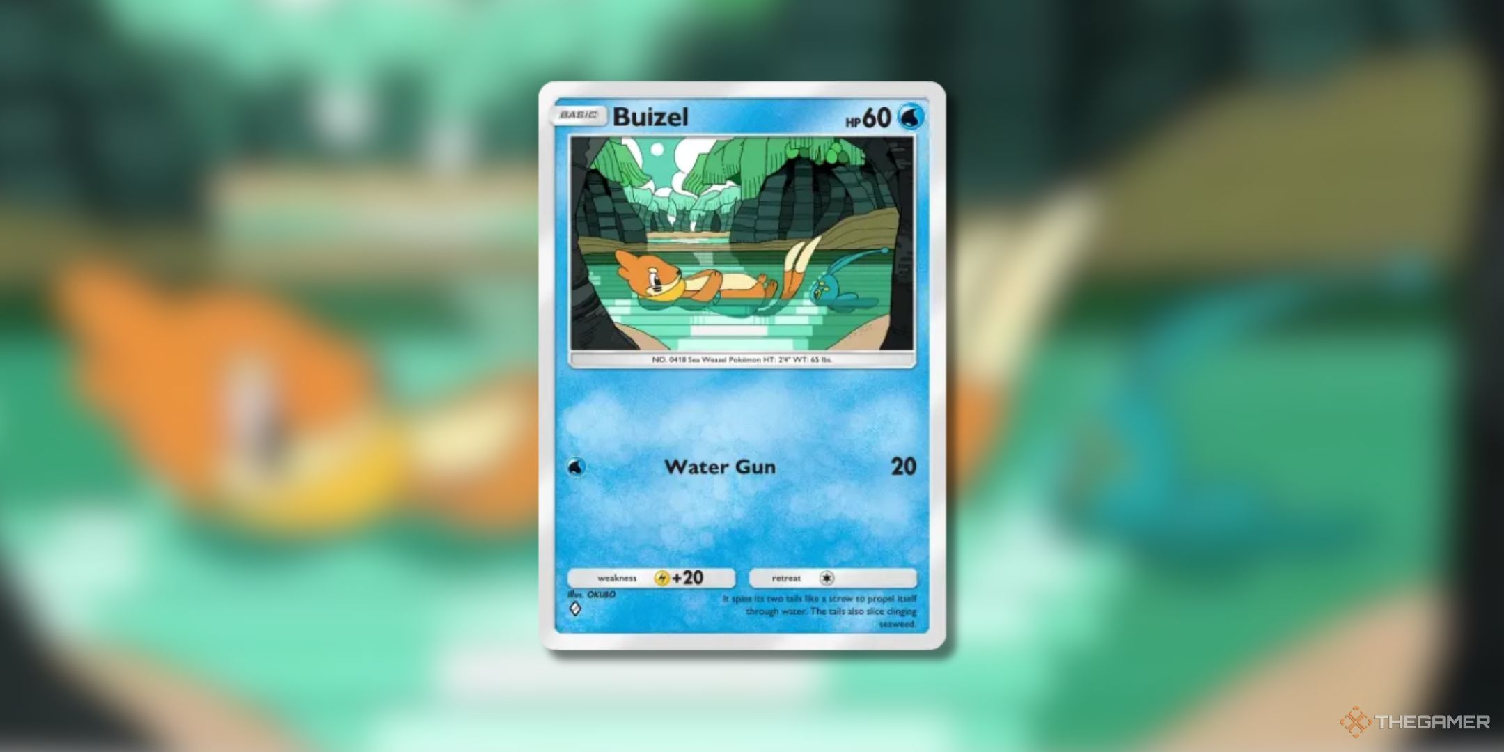 Pokemon Trading Card Game Pocket Buizel one diamond card with manaphy swimming in the water just behind them.