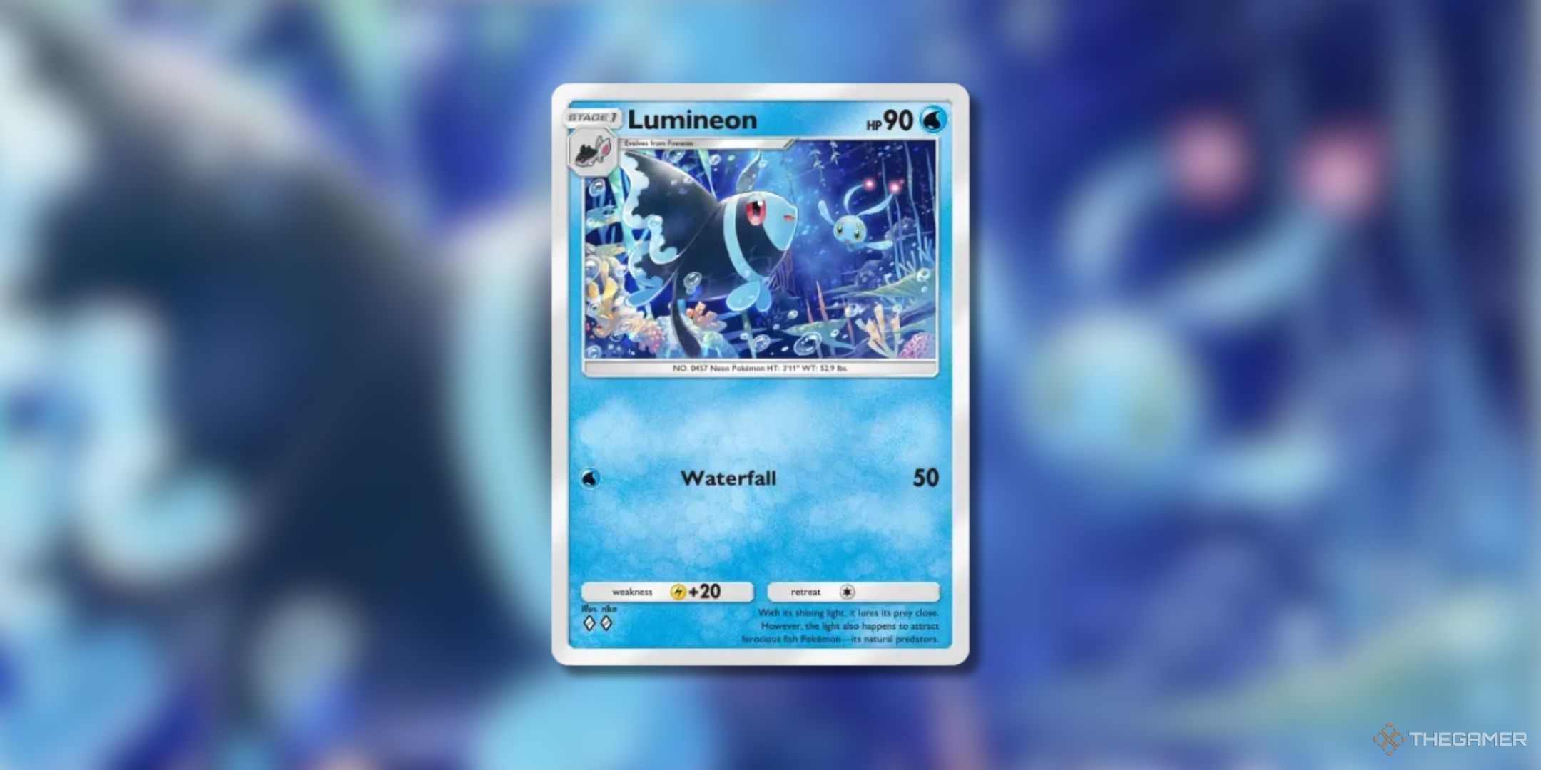 Pokemon Trading Card Game Pocket Lumineon card with manaphy diving alongside them.