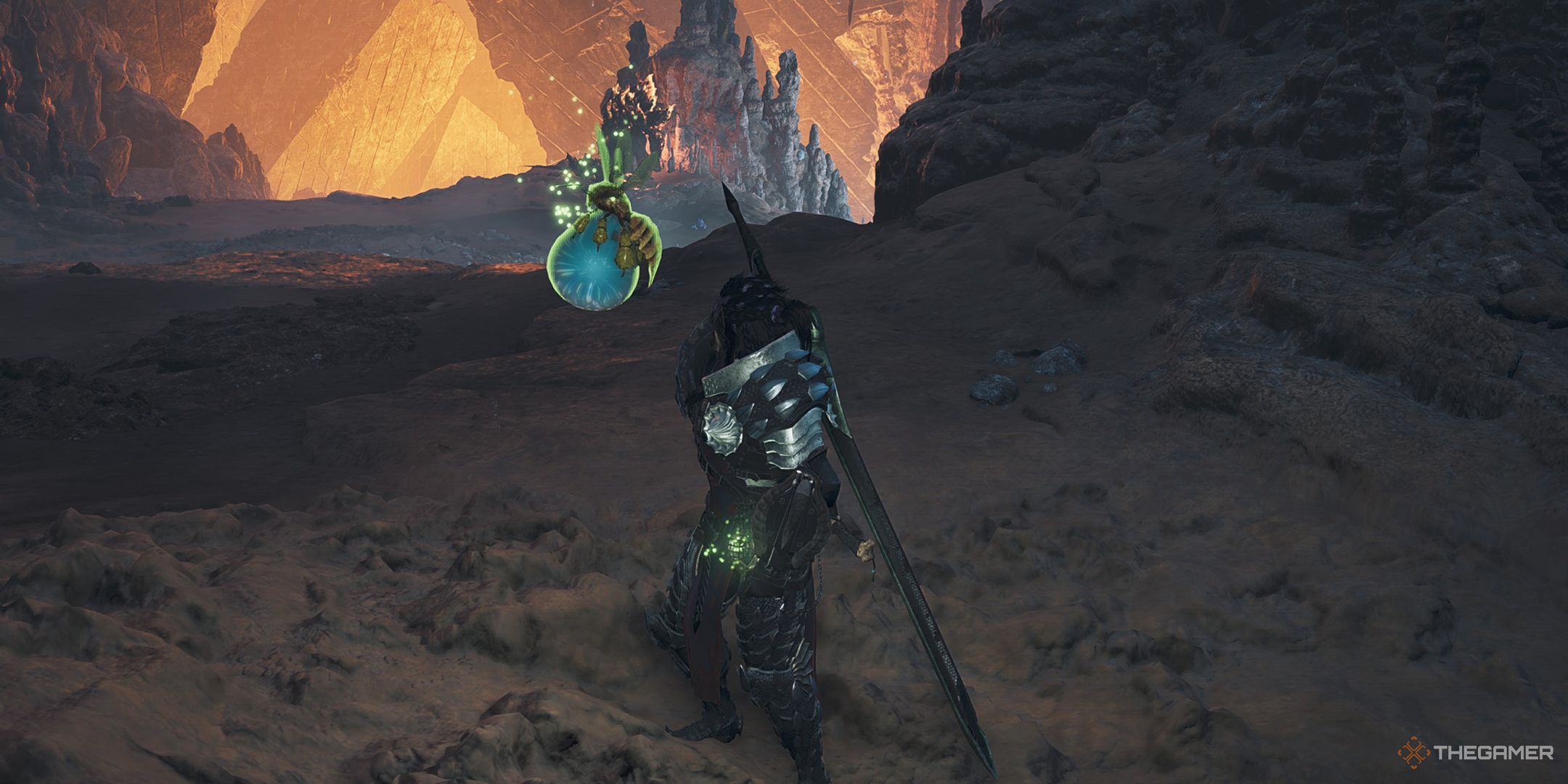The hunter looking at a Purewasp in Monster Hunter Wilds.