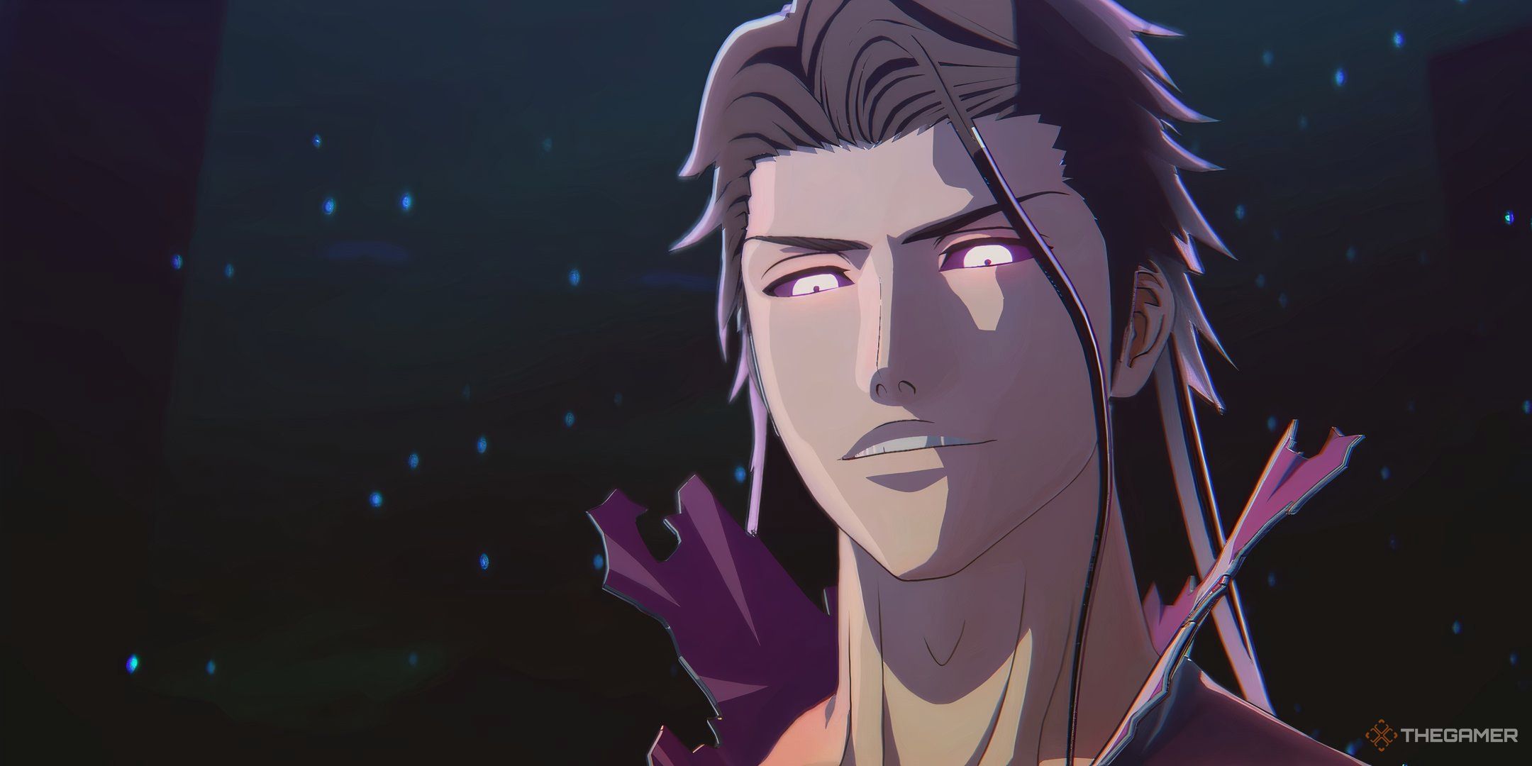 Sosuke Aizen staring down at his opponent with a smirk in Bleach Rebirth of Souls.