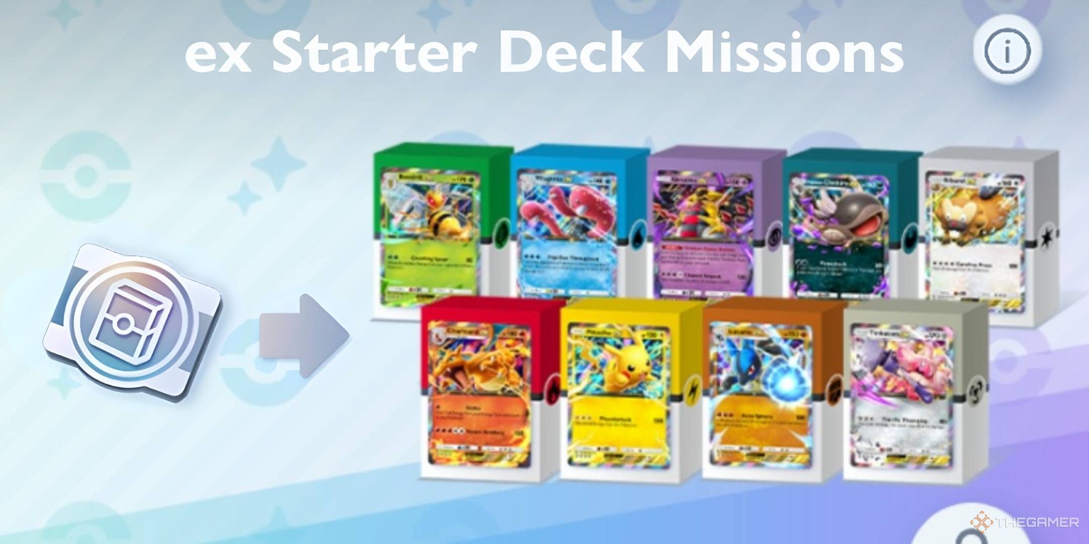 The ex Starter Deck Mission banner, showing a Deck Ticket being exchanged for one of the nine decks.