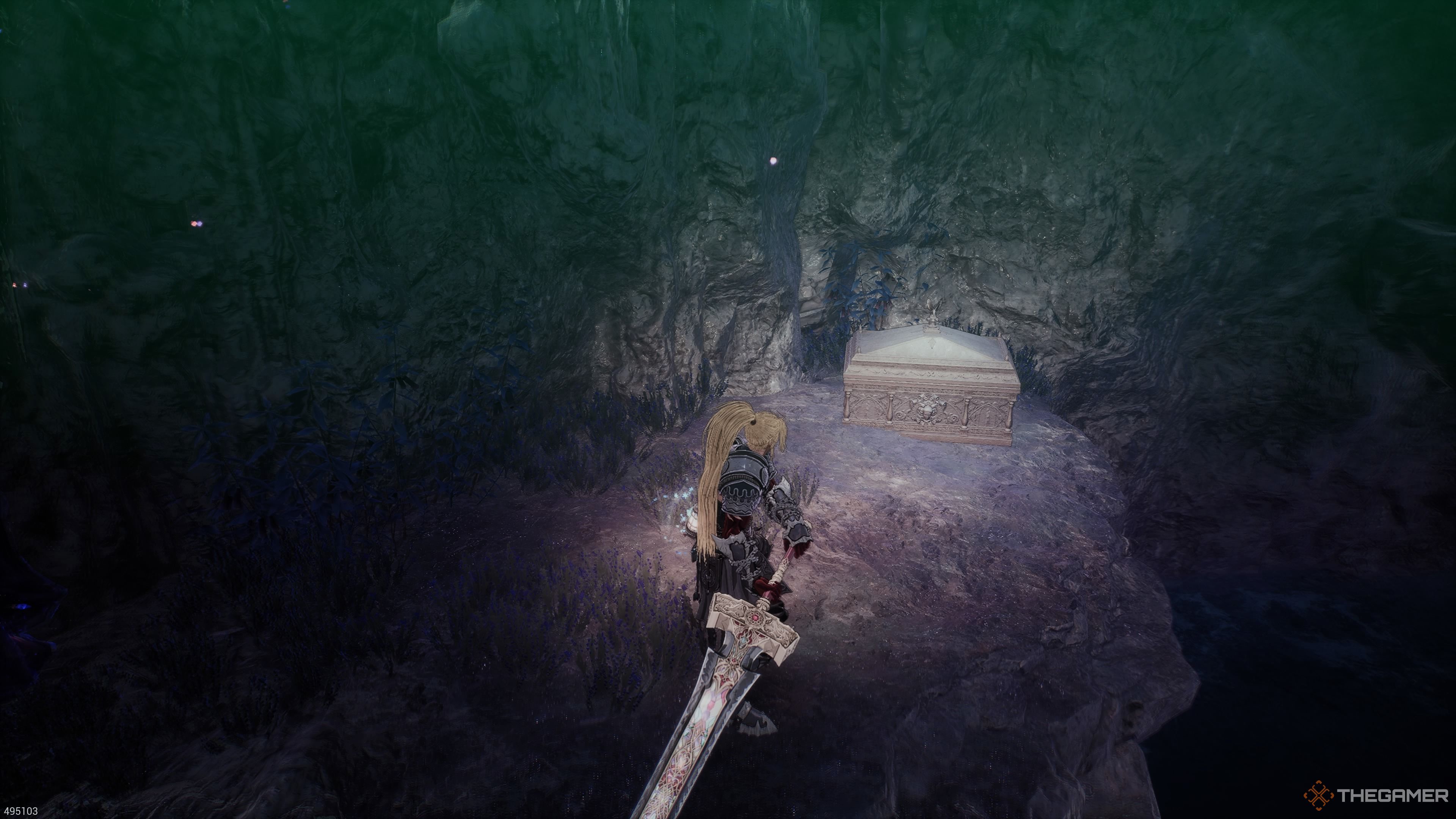 The center path chest  in the Hermit Mountains in The First Berserker Khazan.