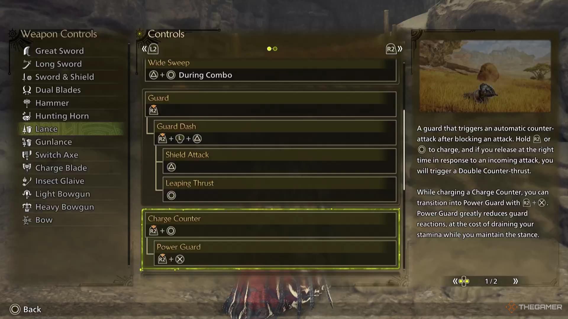 The Charge Counter attack description for the Lance in Monster Hunter Wilds.