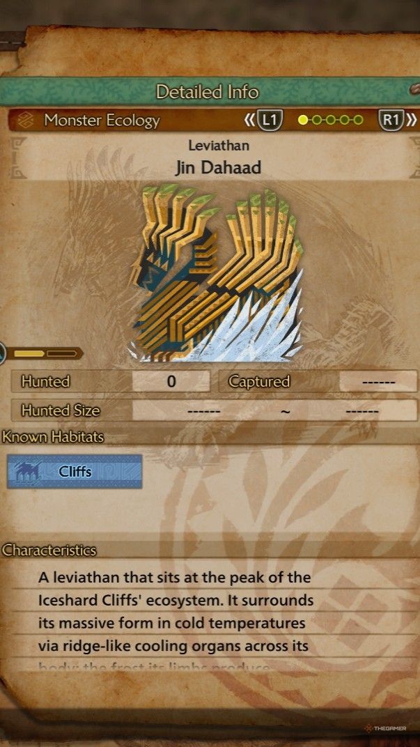 The Field Guide for Jin Dahaad in Monster Hunter Wilds.