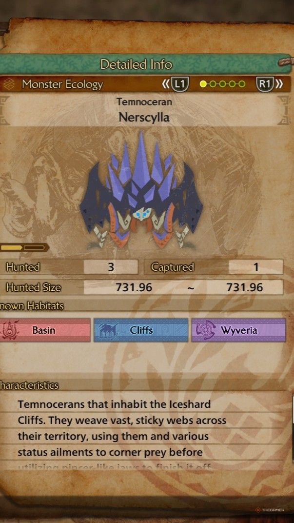 The Field Guide for Nerscylla in Monster Hunter Wilds