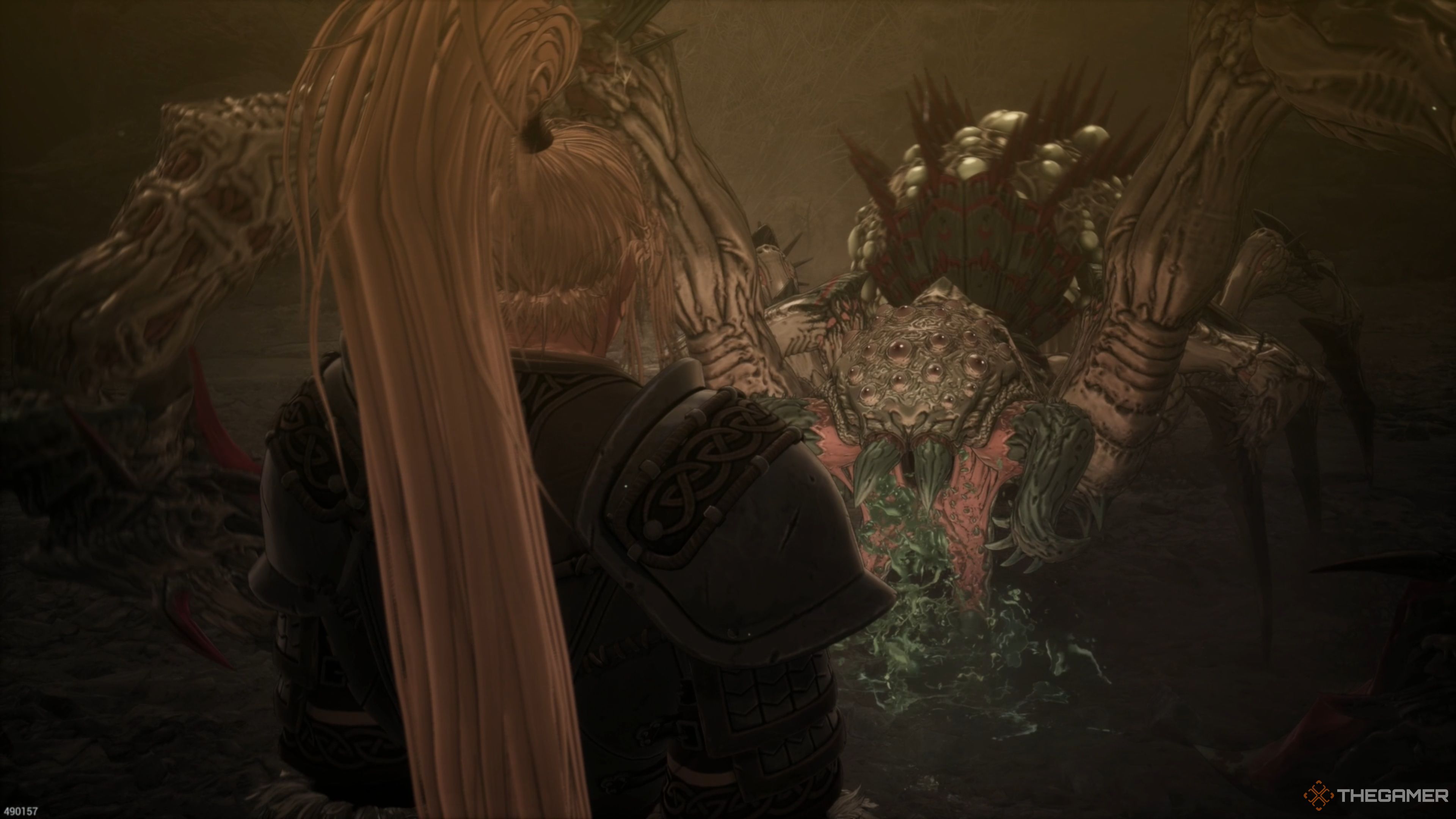 Khazan approaching Aratra in The First Berserker: Khazan.
