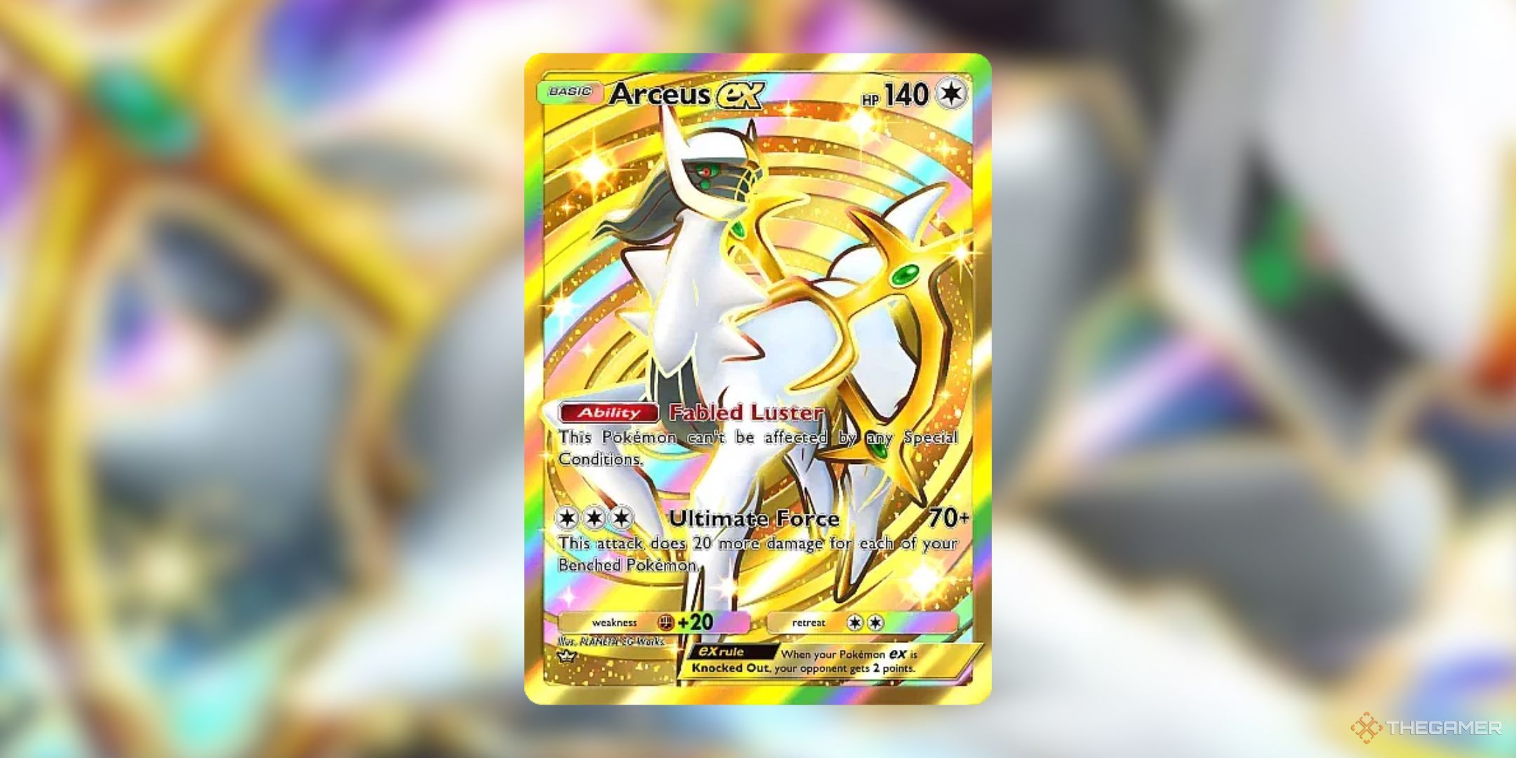 The golden immersive Arceus ex card in Pokemon Pocket.