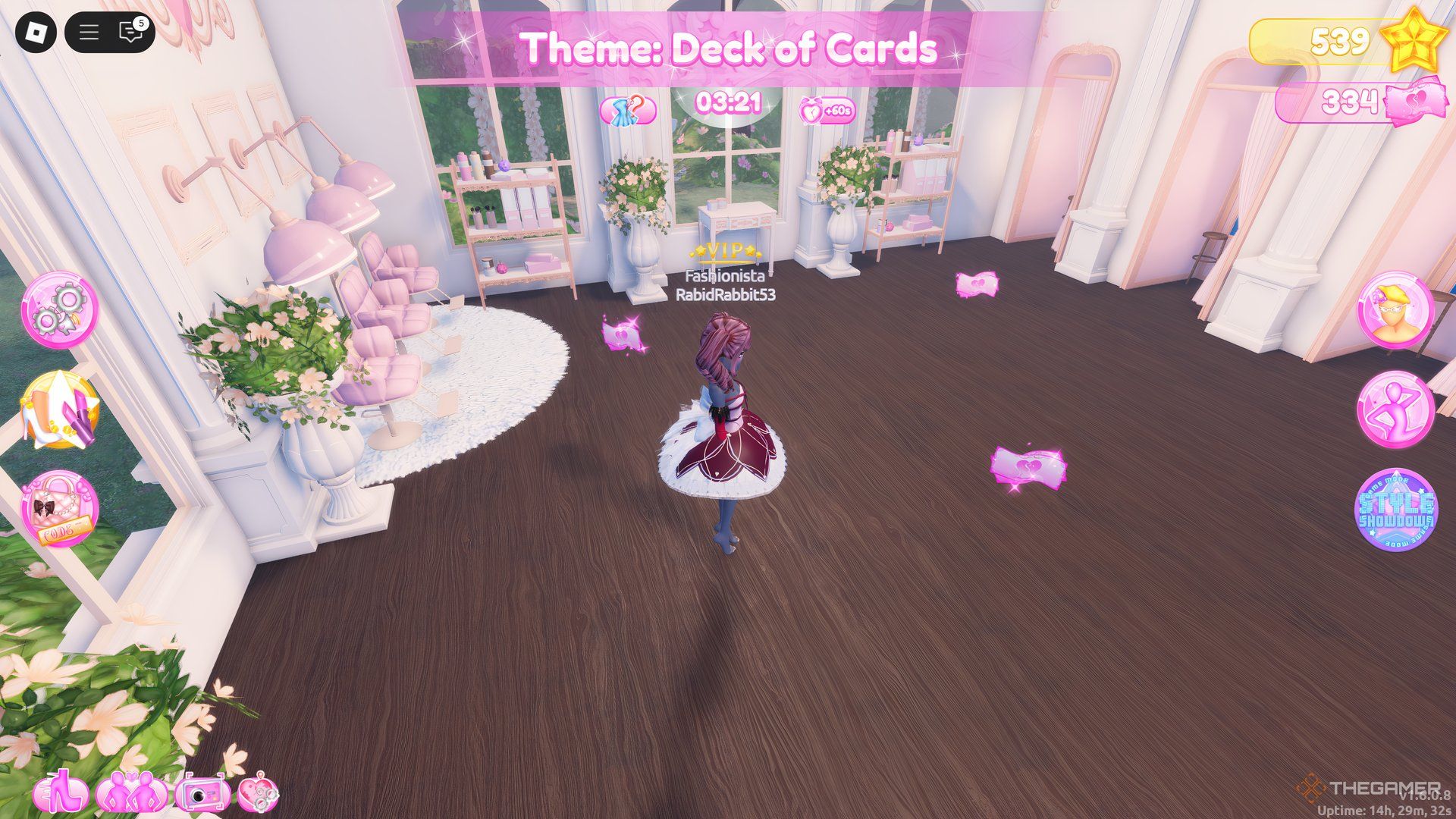 The player is collecting money in Roblox Dress To Impress.
