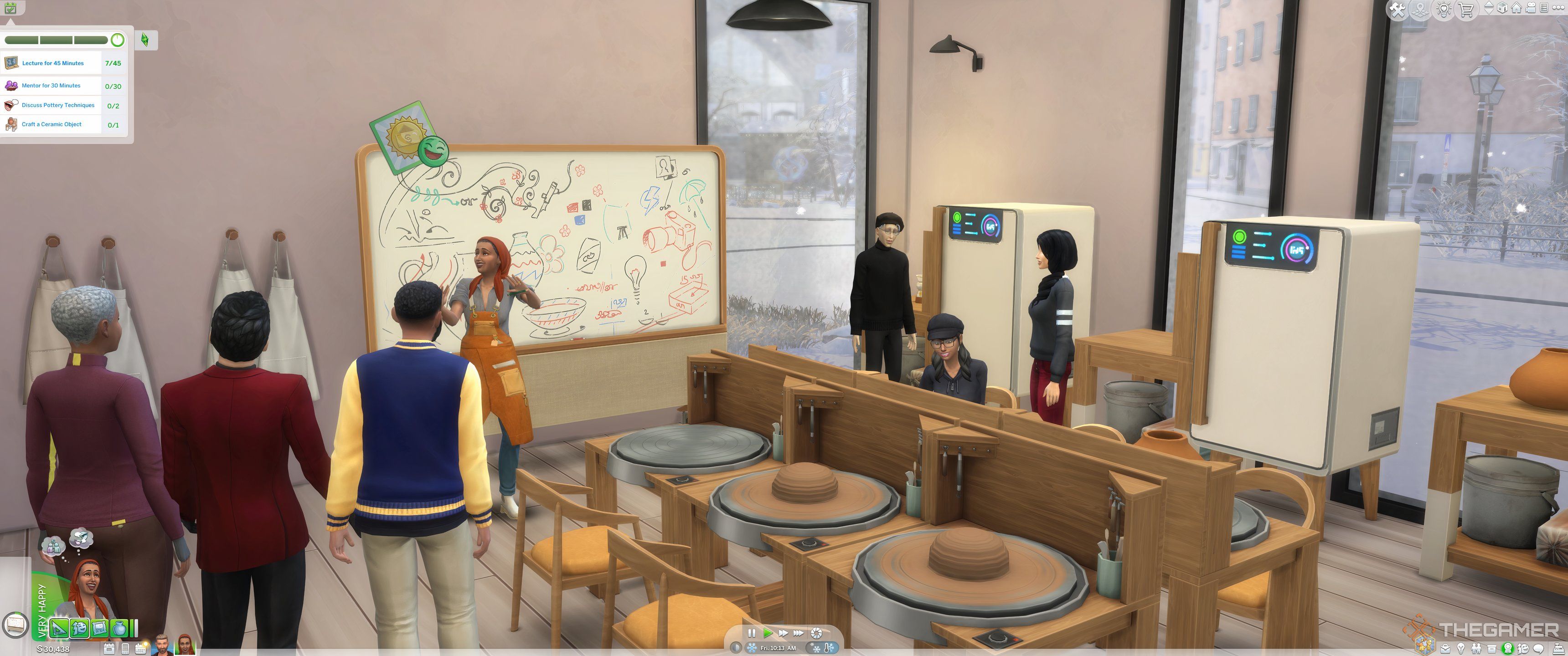 The Sims 4 Businesses and Hobbies  A pottery class in progress with positive reaction icons-1