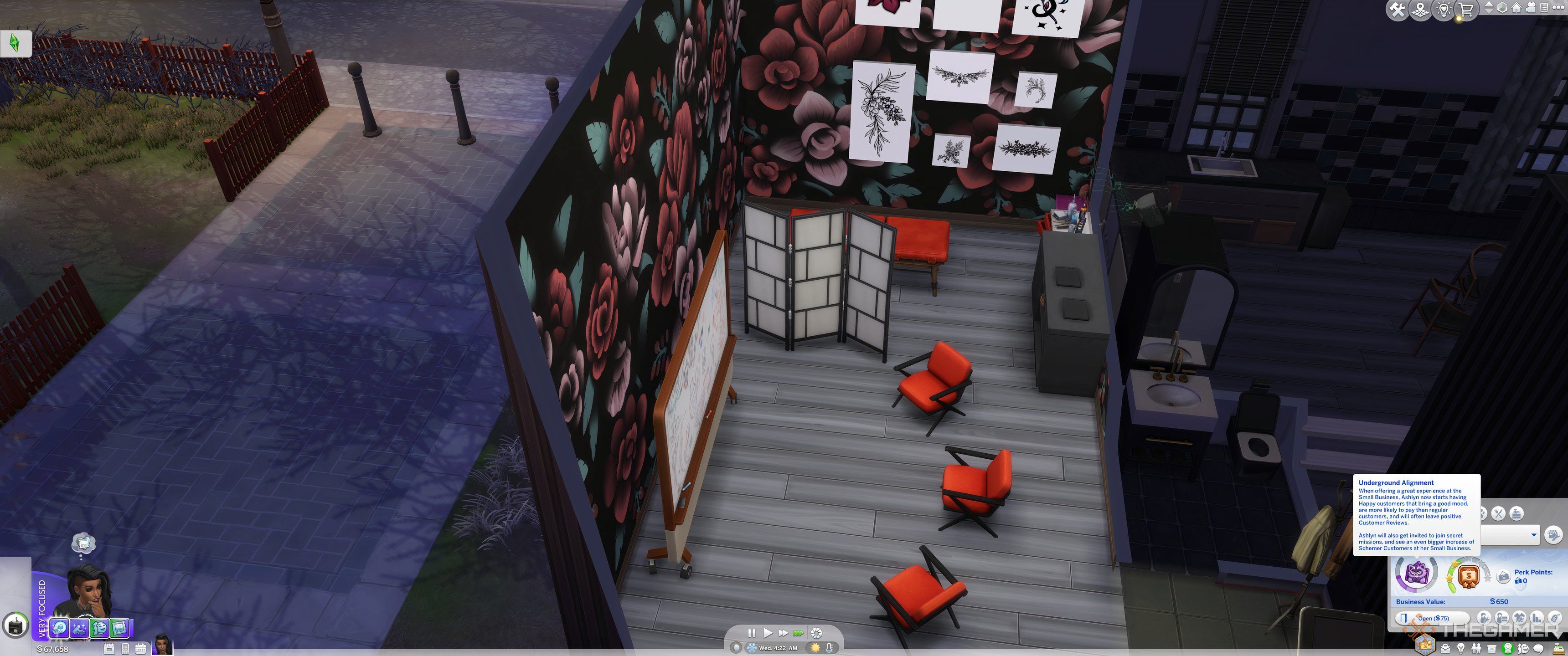 The Sims 4 Businesses and hobbies tattoo u open with schemer alignment shown.