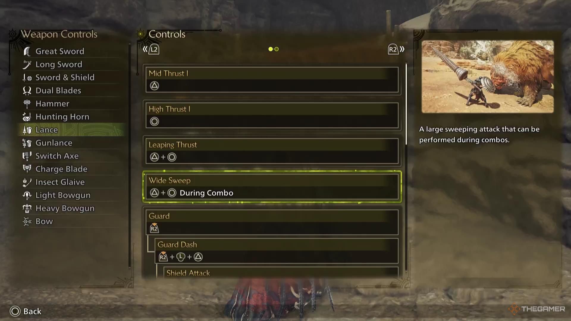 The Wide Sweep attack description for the Lance in Monster Hunter Wilds.