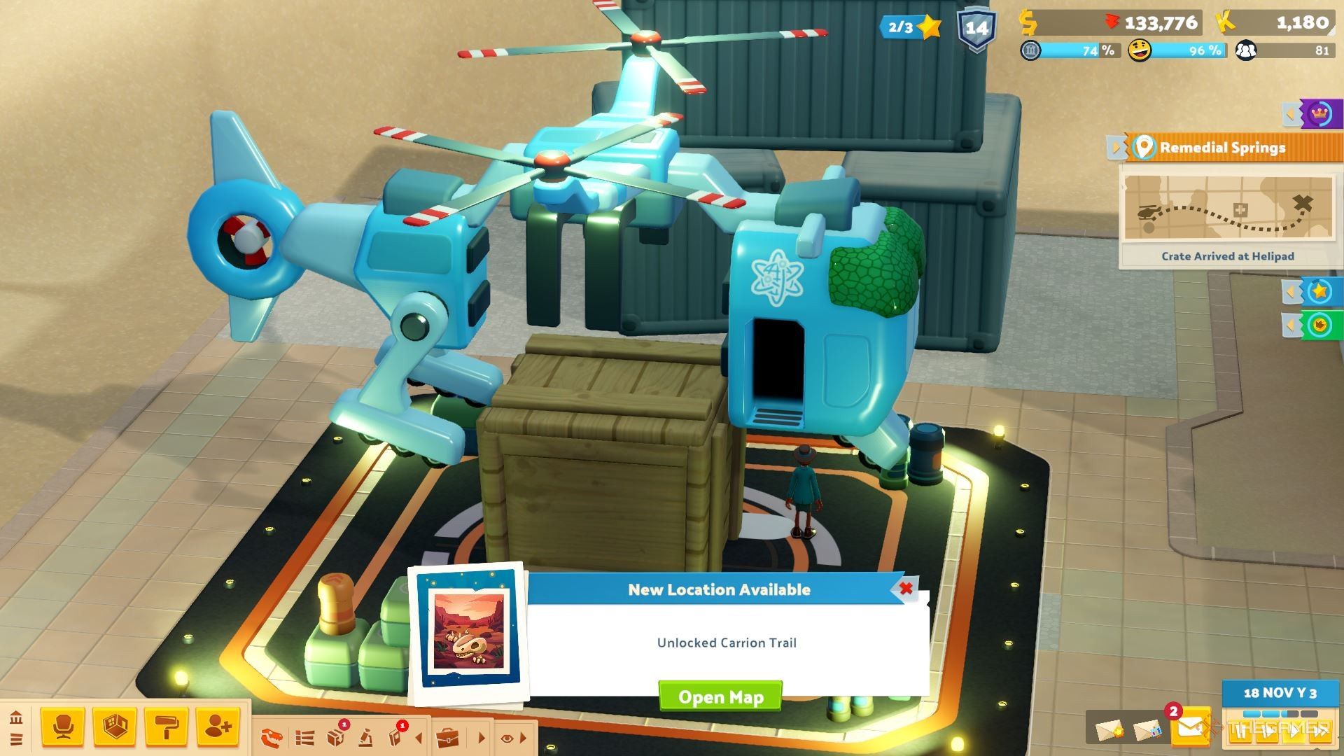 Unlocking a new location while bringing back a crate in Two Point Museum.