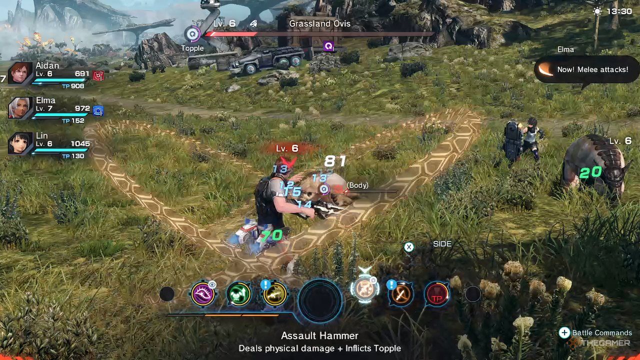 A successful Soul Voice signified by concentric circles in Xenoblade Chronicles X: Definitive Edition.