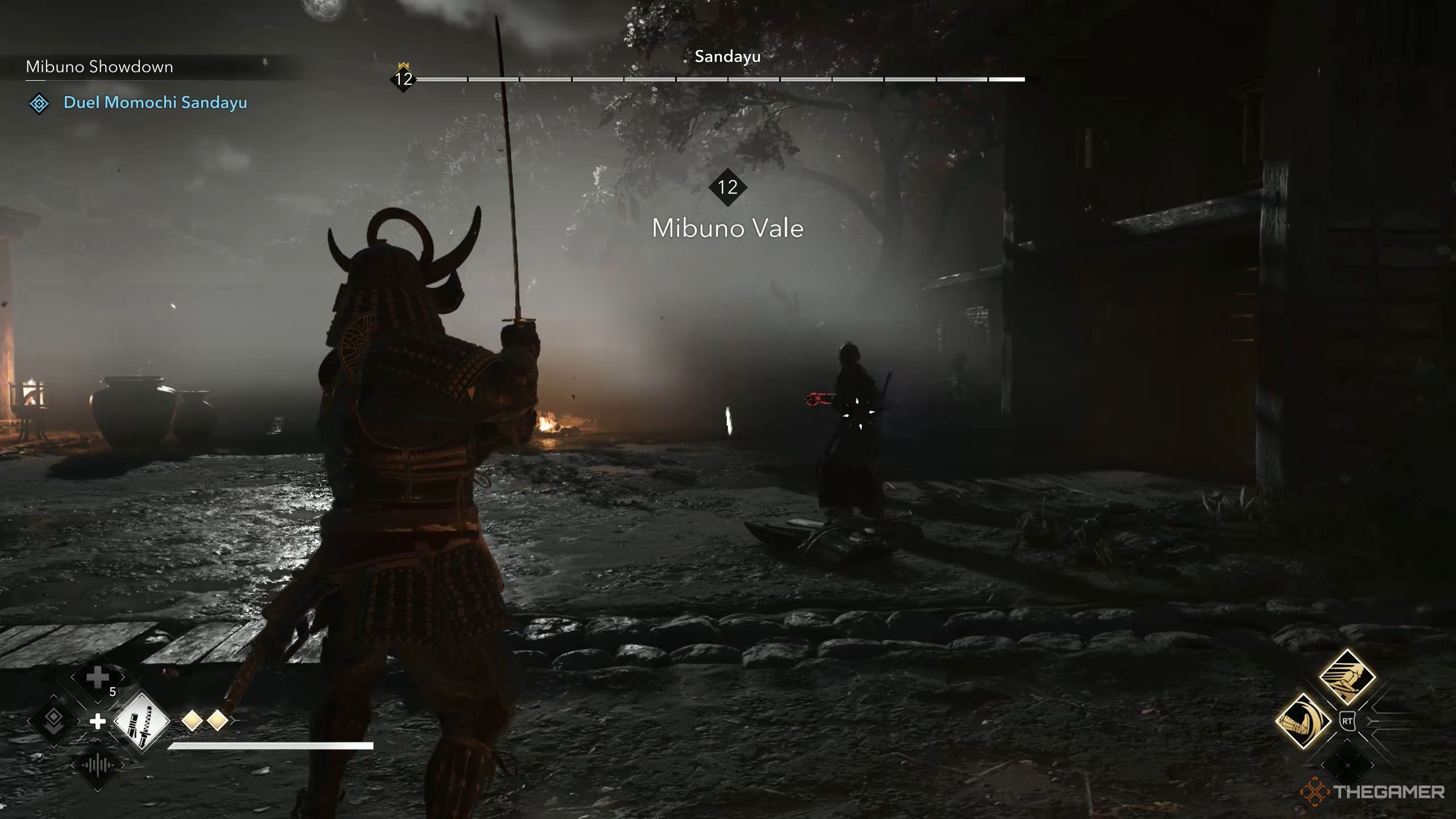 Yasuke with his sword equipped is ready to fight Sandayu in AC Shadows.