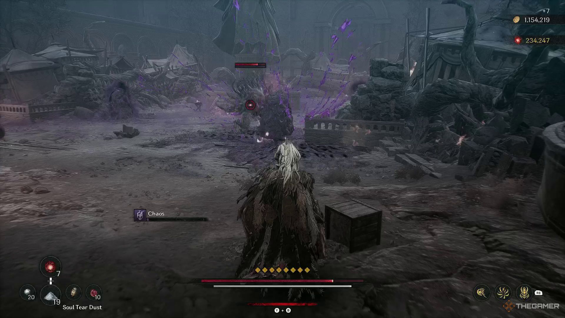 Enemy staggered by exploding Chaos stone in The First Berserker: Khazan.