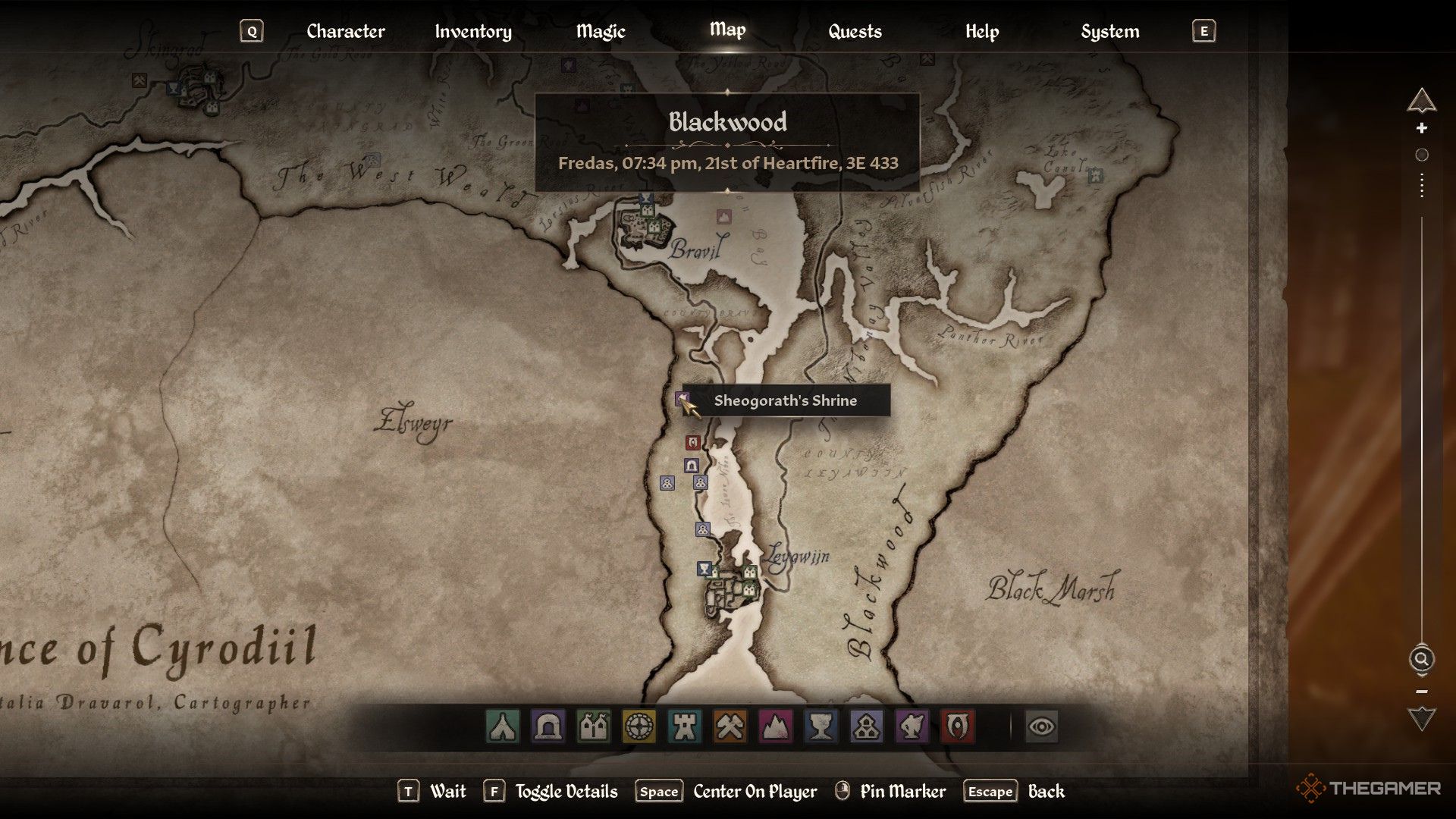 Shrine of Sheogorath's location on the map in Oblivion Remastered.