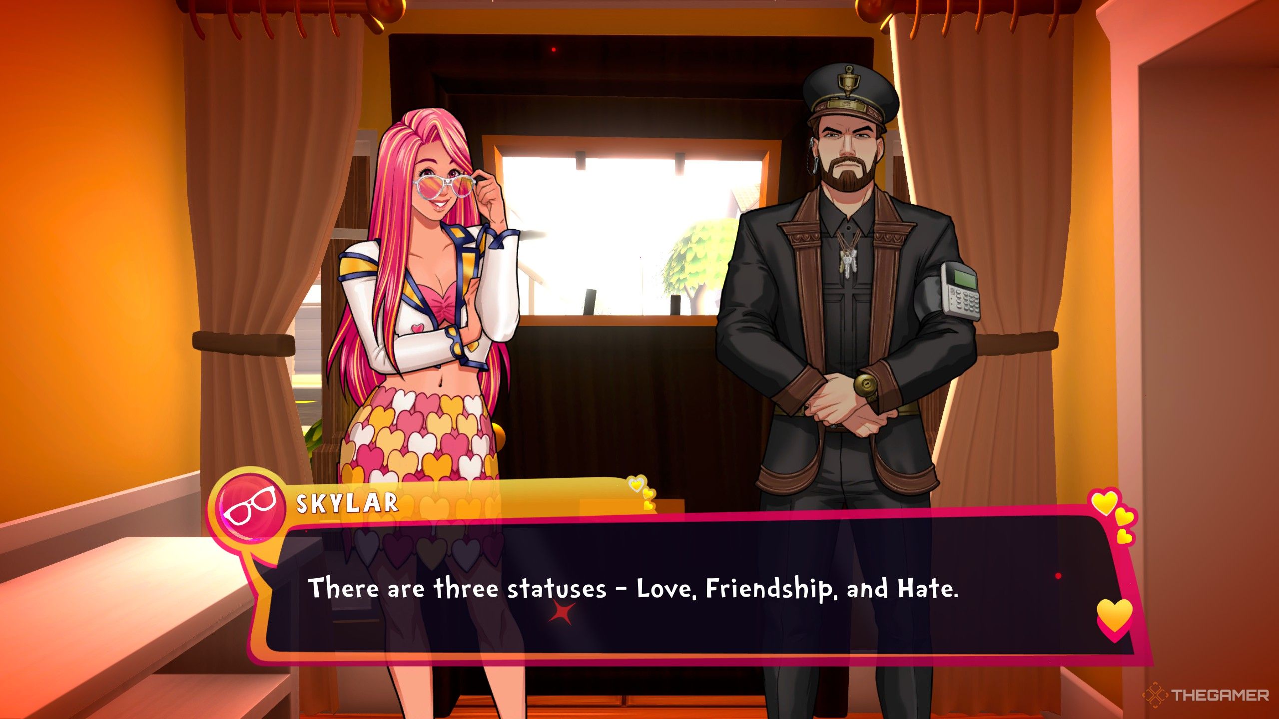 Skylar with Dorian talking about the three relationship types in Date Everything.