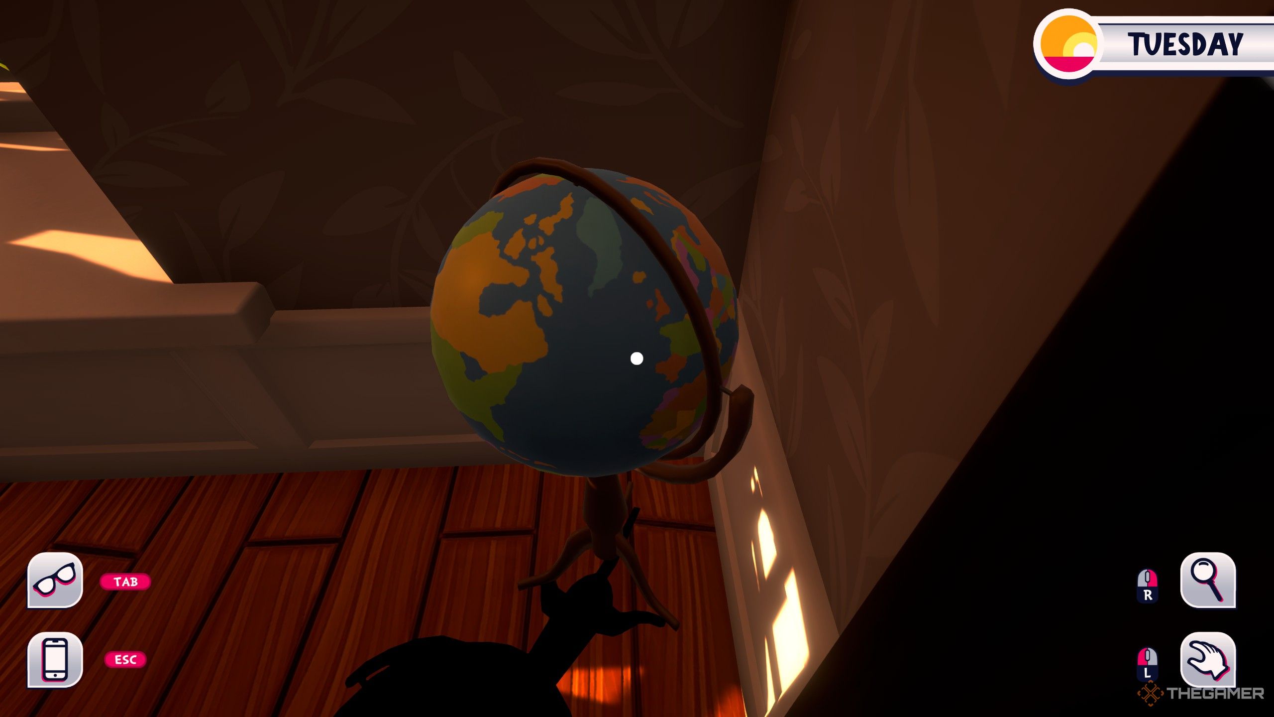 The globe with a mysterious shadow coming from it in Date Everything.