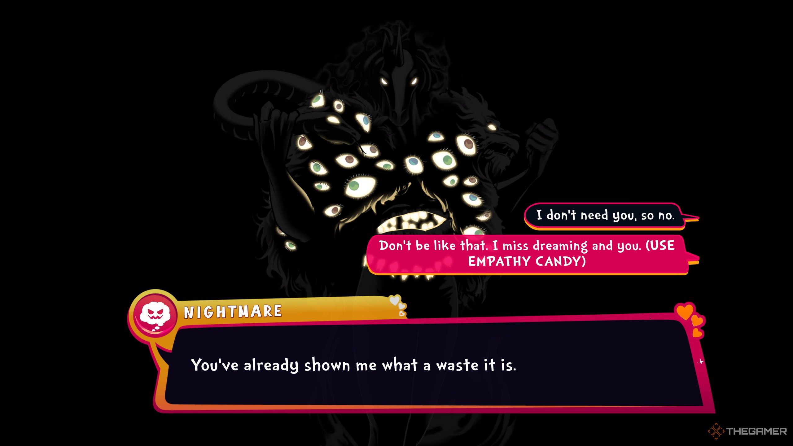 Offering nightmare an empathy candy to become their friend in date everything.
