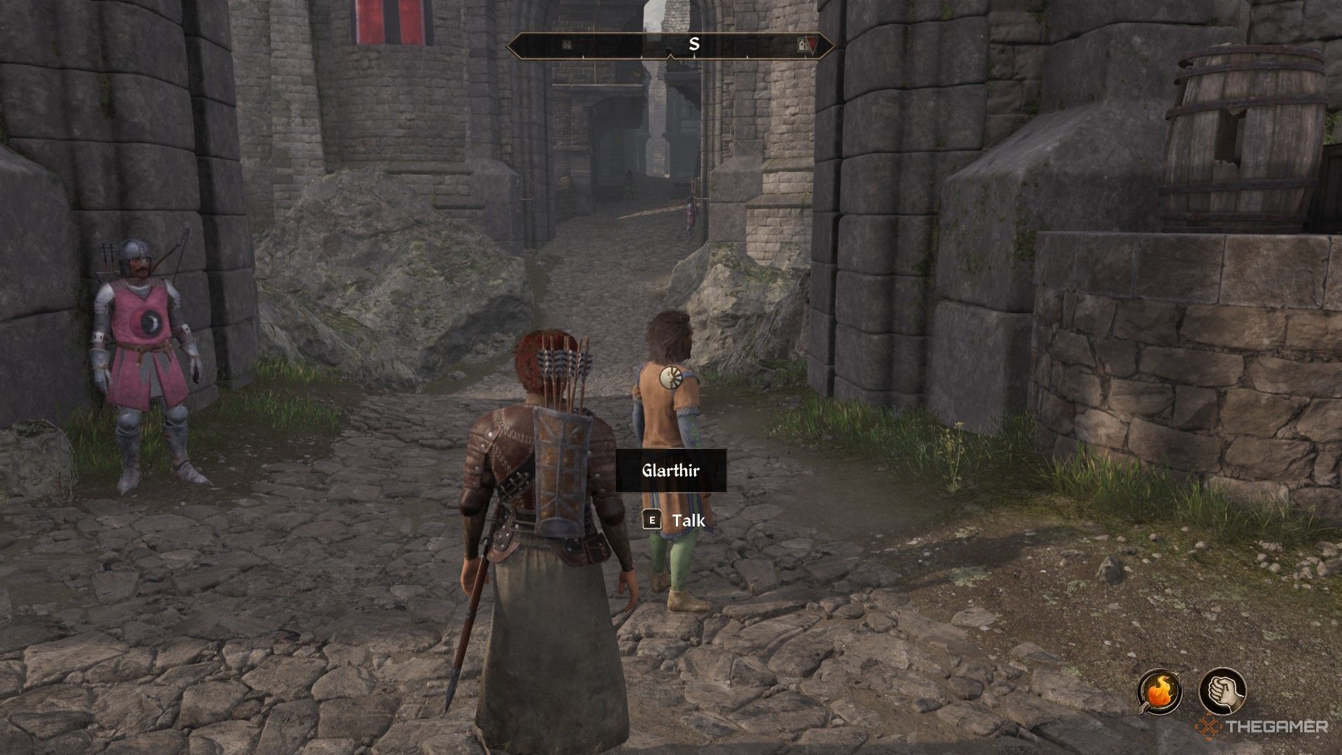 Player locates Glarthir in the streets of Skingrad in Oblivion Remastered.